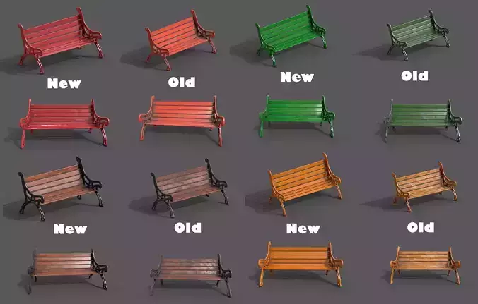Street Bench Pack 8 Low-poly 3D model