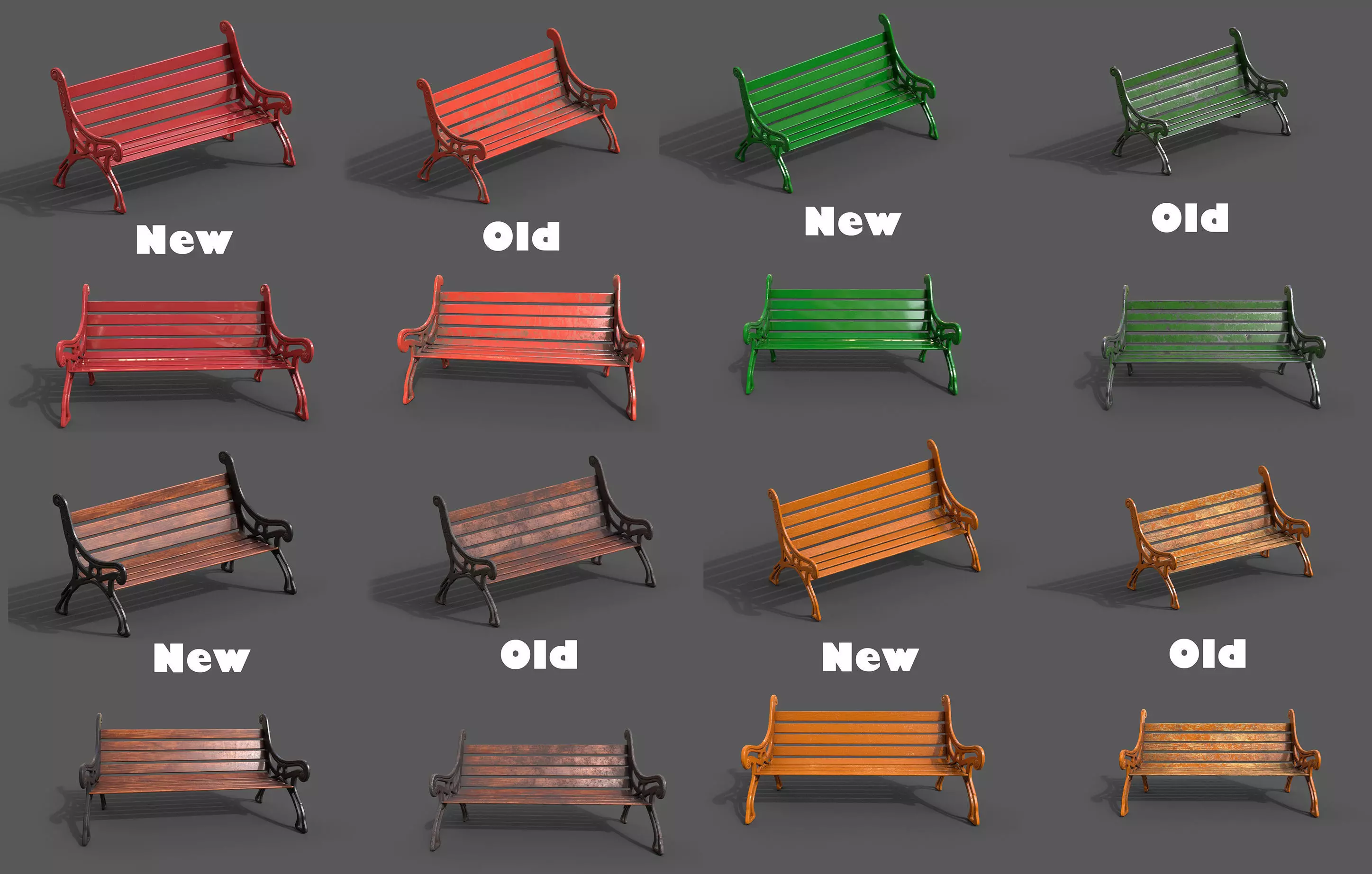 Street Bench Pack 8 Low-poly 3D model_0