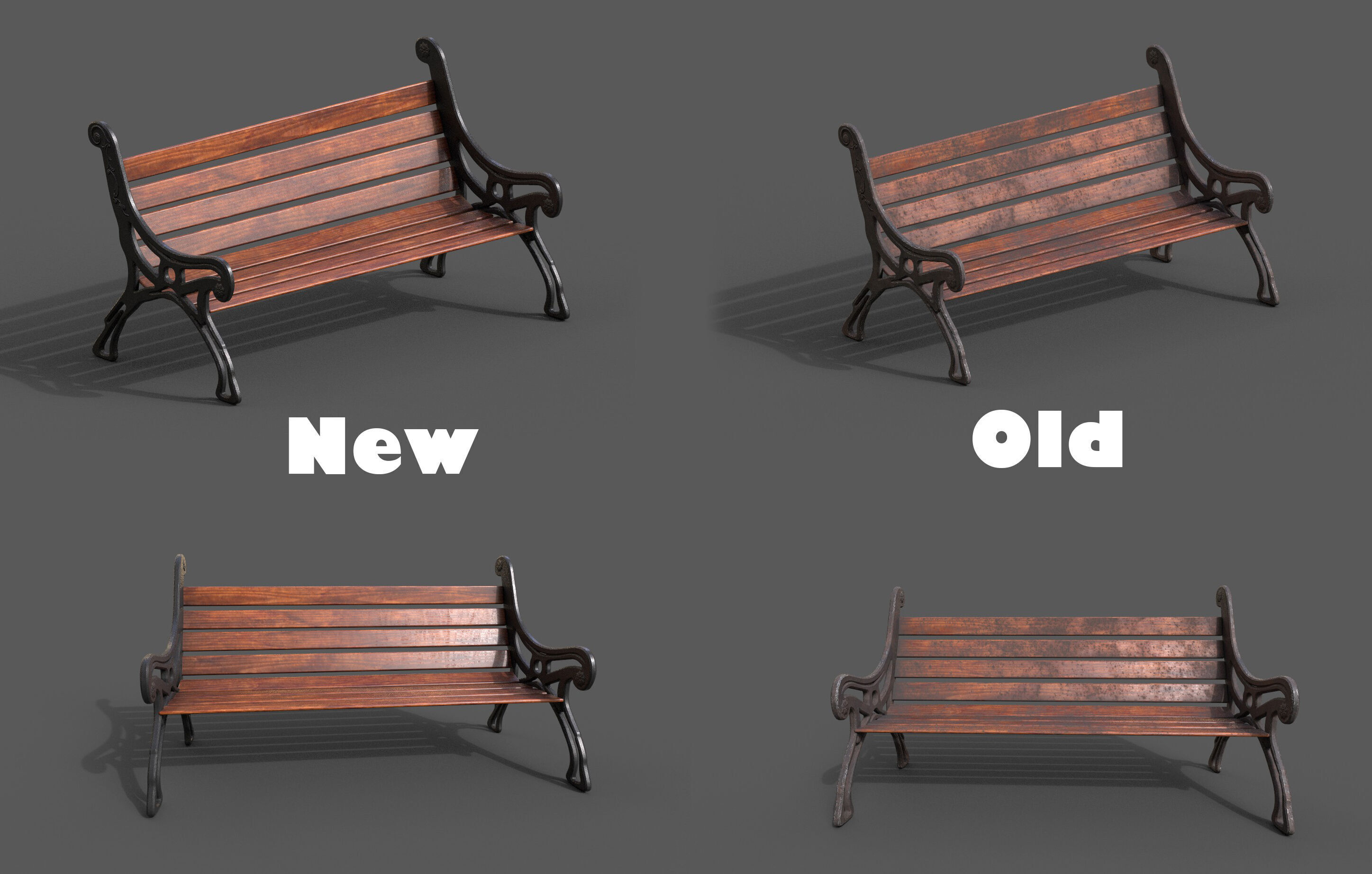 Street Bench Pack 8 Low-poly 3D model_4