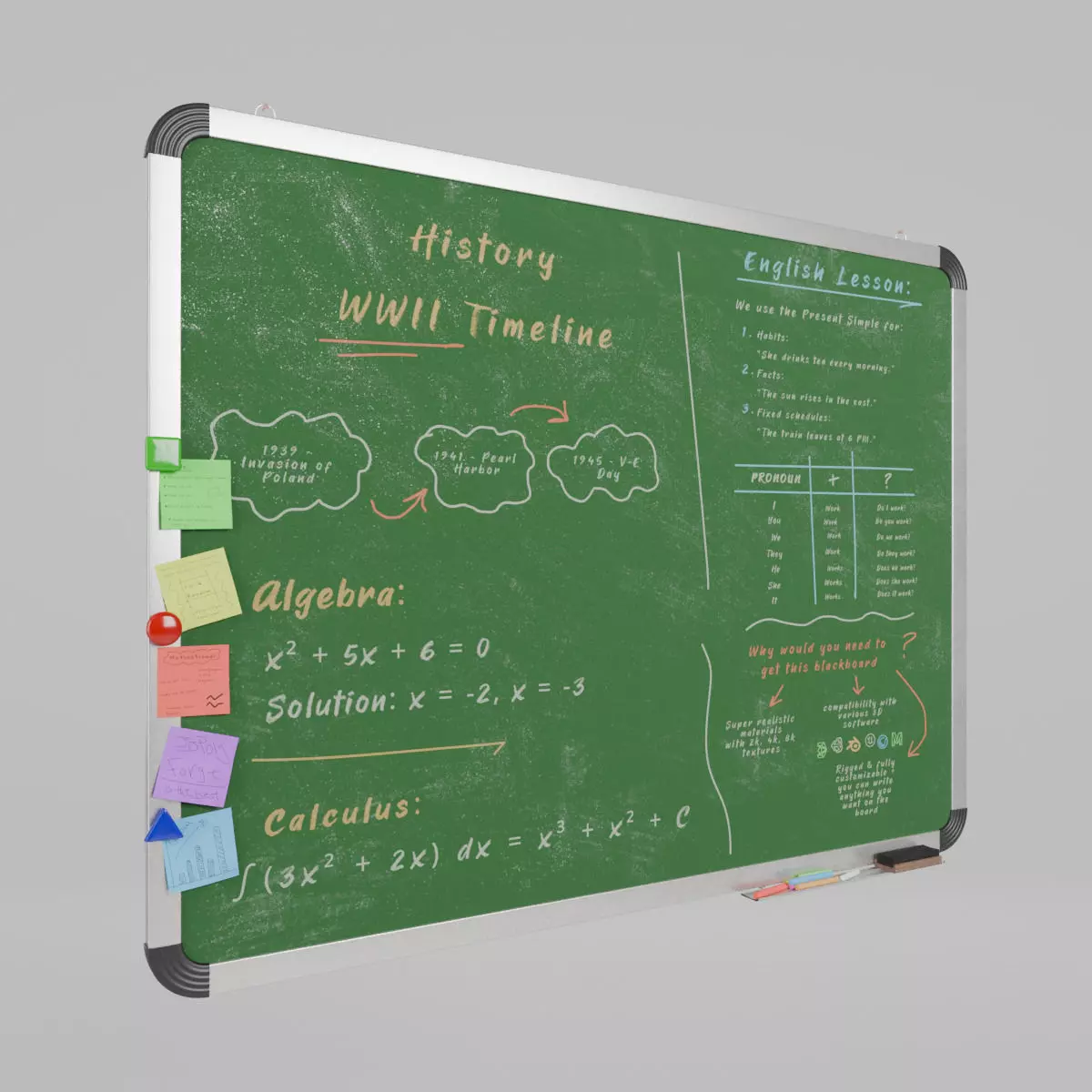 Customizable Wall-Mounted Greenboard - Metal Writing Board Low-poly 3D model_0