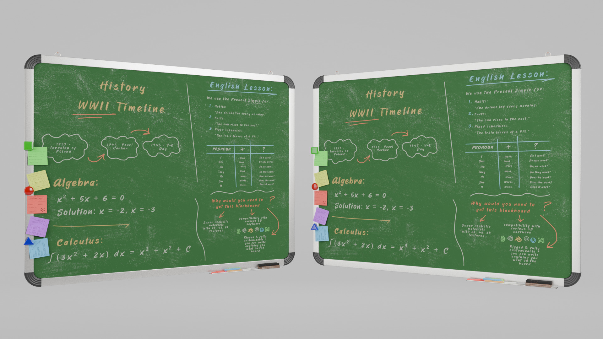 Customizable Wall-Mounted Greenboard - Metal Writing Board Low-poly 3D model_5