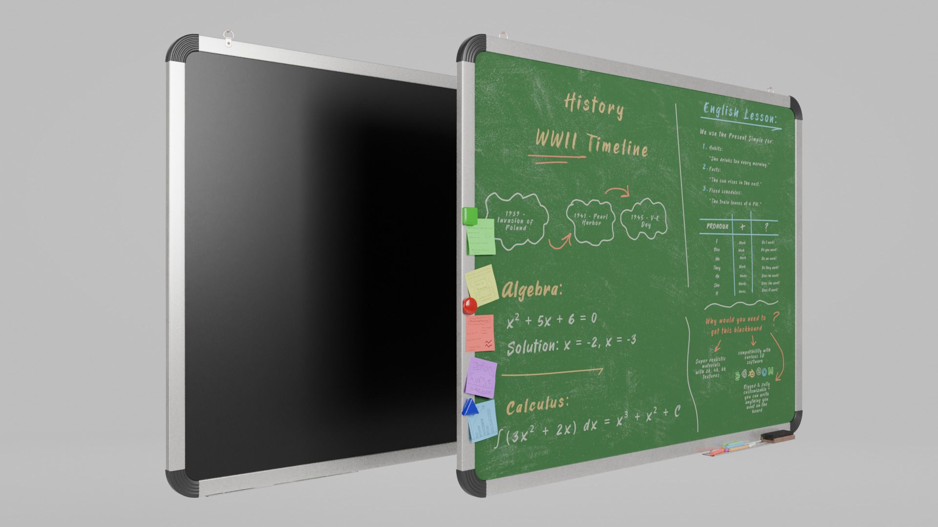 Customizable Wall-Mounted Greenboard - Metal Writing Board Low-poly 3D model_4