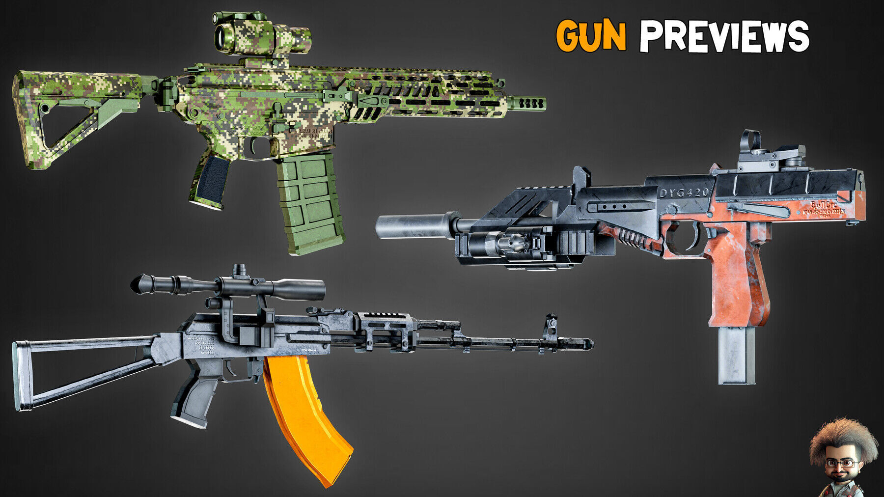 20 Game-Ready Modern Gun and Texture Vol 13 Low-poly 3D model_7