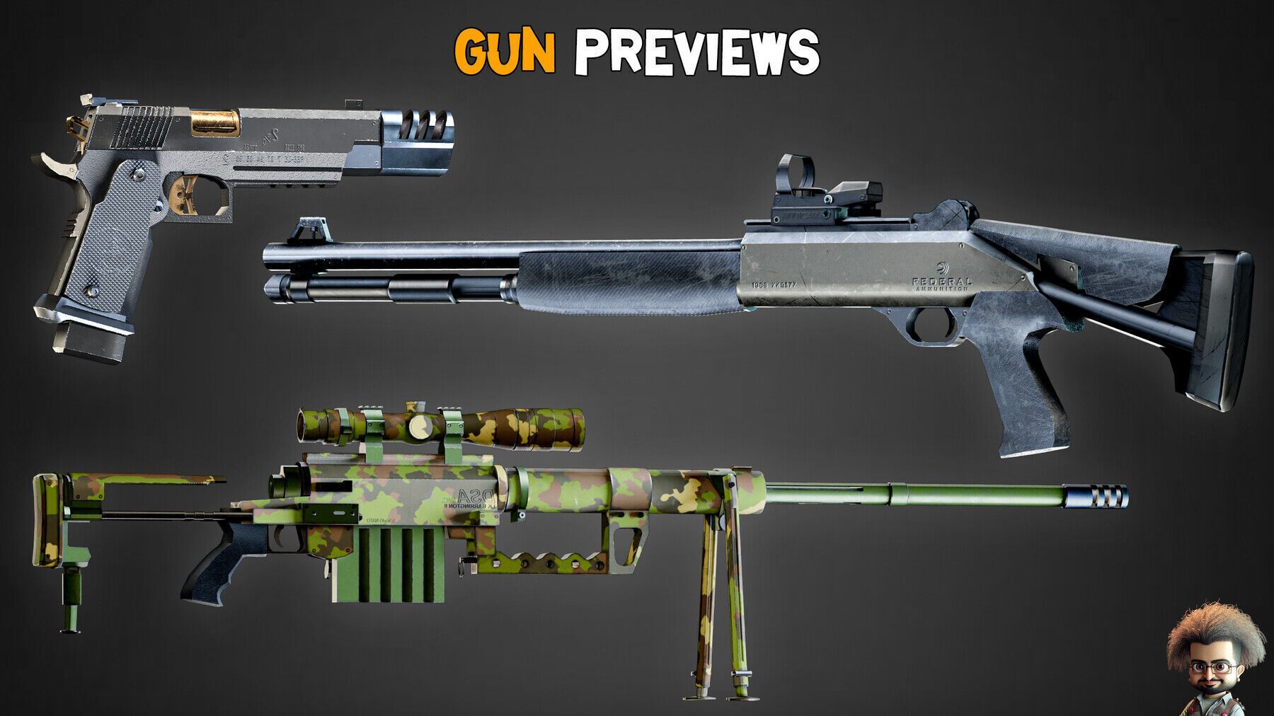 20 Game-Ready Modern Gun and Texture Vol 13 Low-poly 3D model_1
