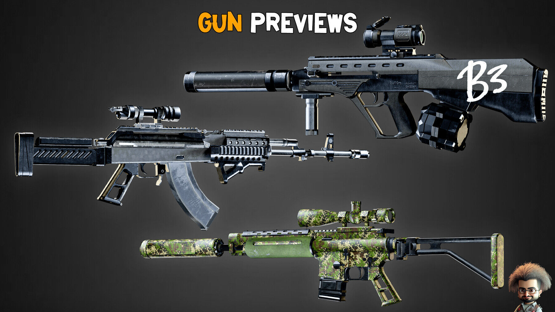 20 Game-Ready Modern Gun and Texture Vol 13 Low-poly 3D model_2