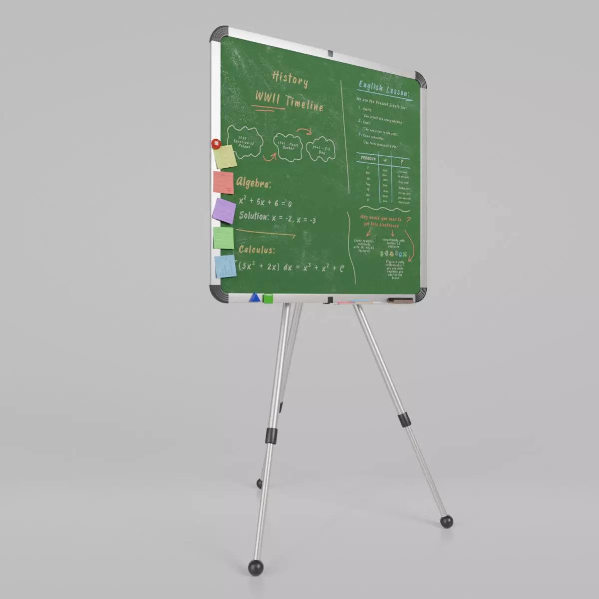 Customizable Metal Greenboard with Stand - Square Writing Board Low-poly 3D model_0