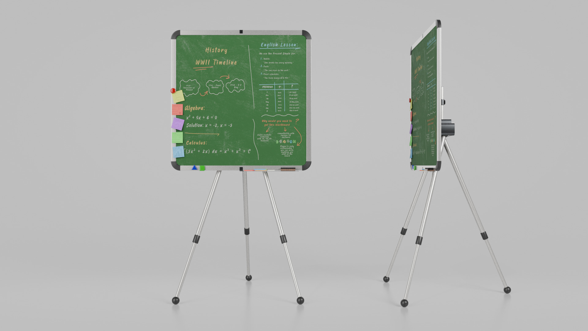 Customizable Metal Greenboard with Stand - Square Writing Board Low-poly 3D model_12