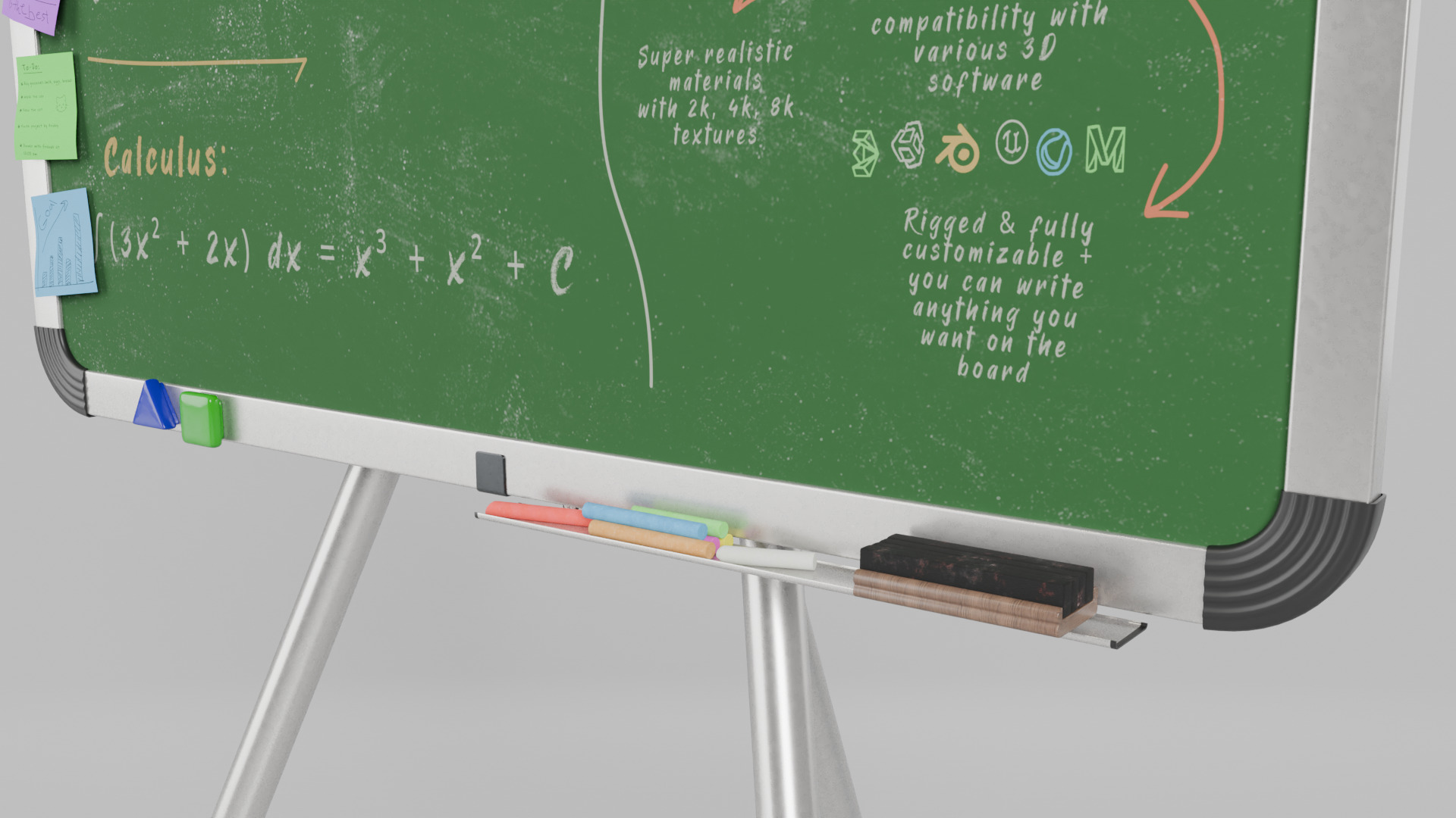 Customizable Metal Greenboard with Stand - Square Writing Board Low-poly 3D model_9