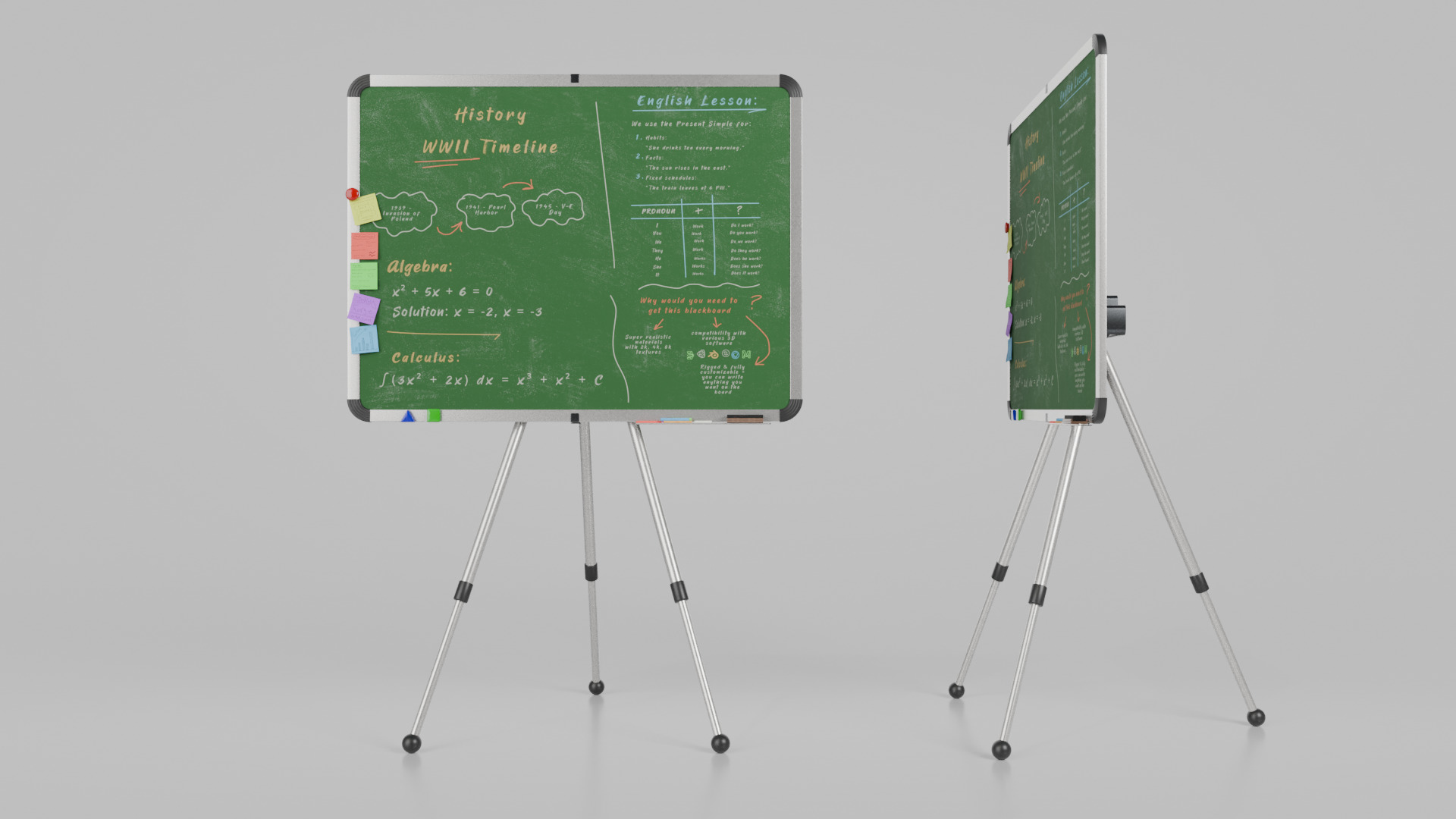 Customizable Metal Greenboard with Stand - Writing Board Low-poly 3D model_12