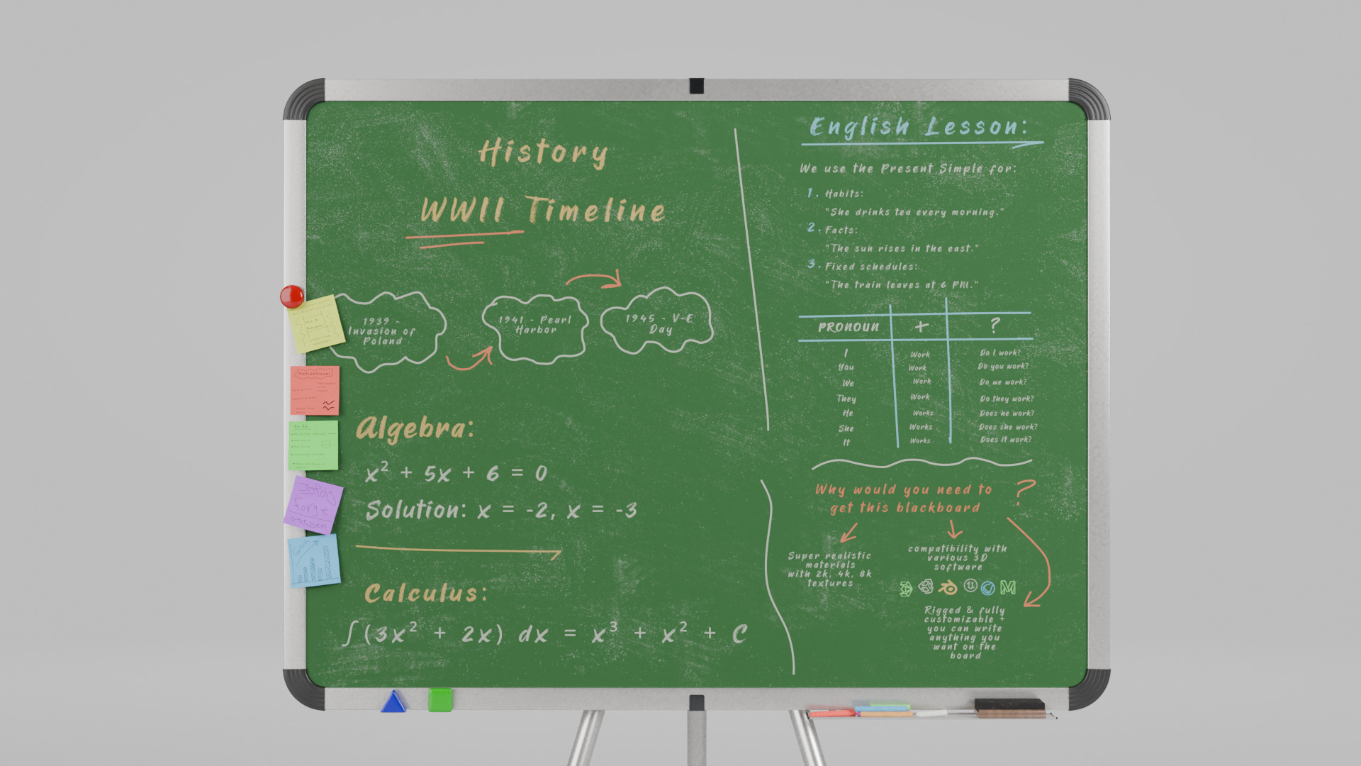 Customizable Metal Greenboard with Stand - Writing Board Low-poly 3D model_8