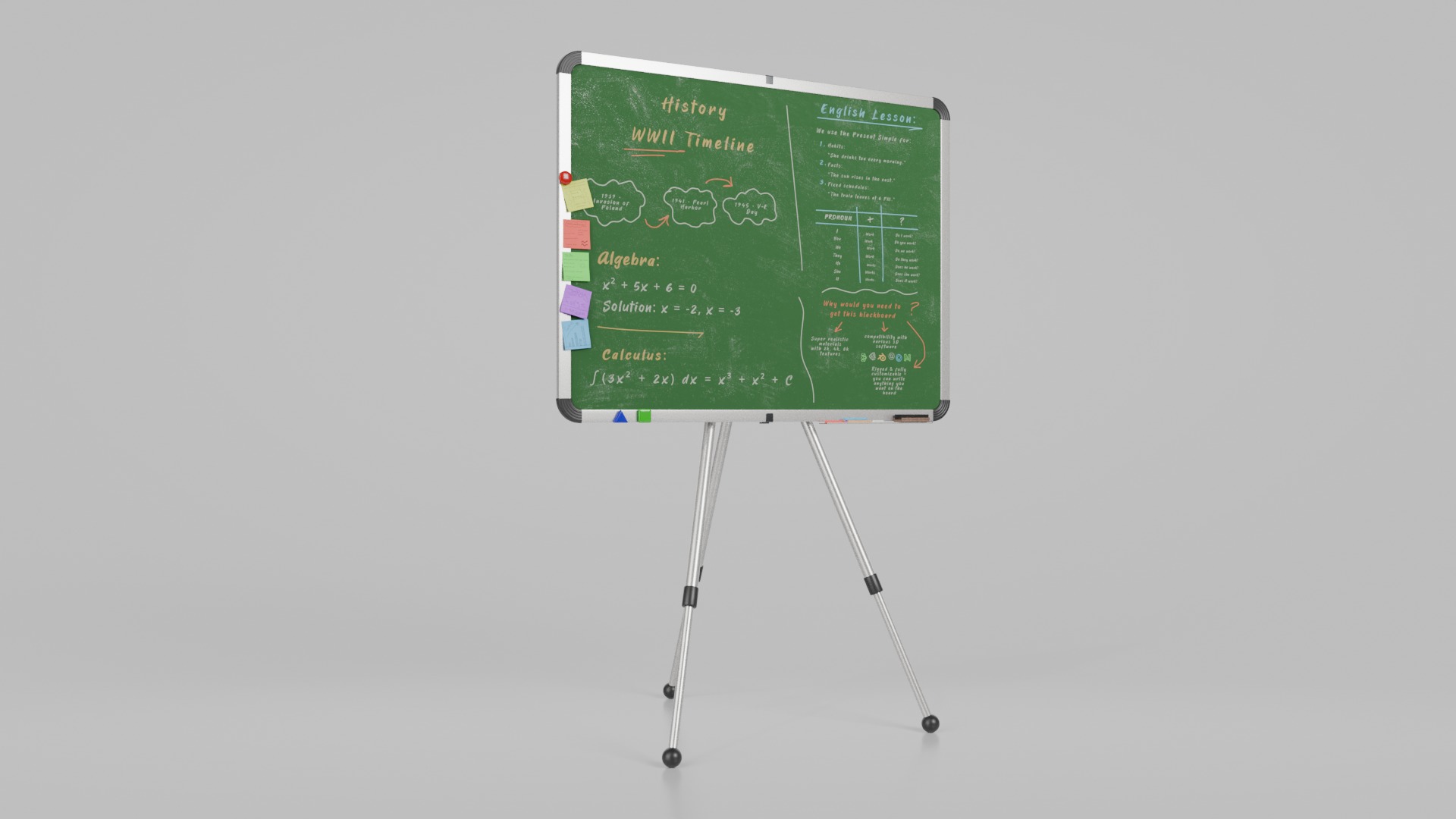 Customizable Metal Greenboard with Stand - Writing Board Low-poly 3D model_2