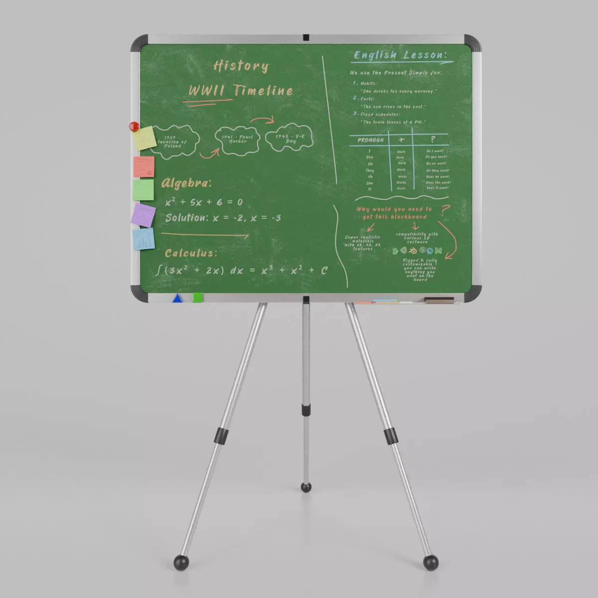 Customizable Metal Greenboard with Stand - Writing Board Low-poly 3D model_0
