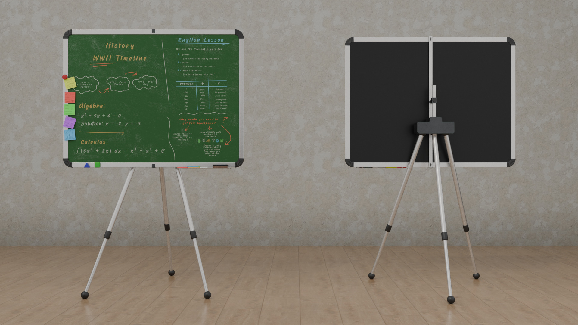 Customizable Metal Greenboard with Stand - Writing Board Low-poly 3D model_7