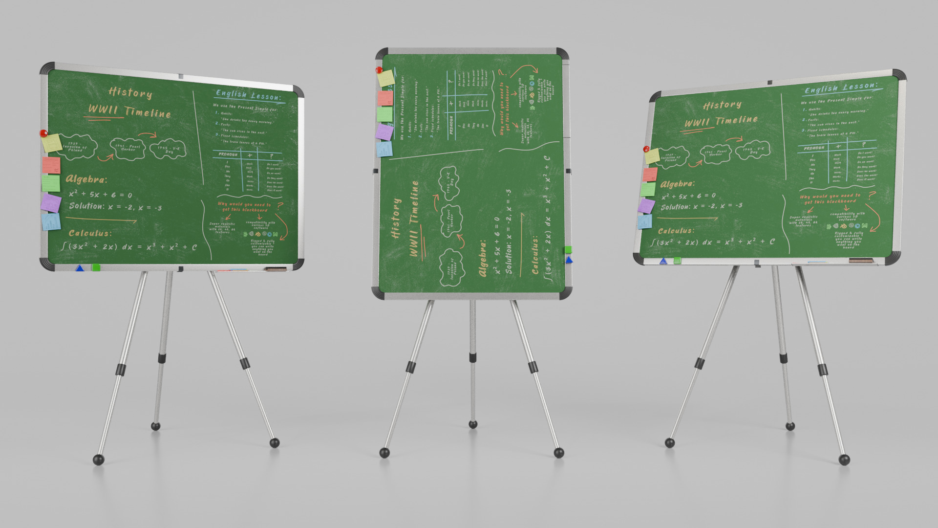 Customizable Metal Greenboard with Stand - Writing Board Low-poly 3D model_14