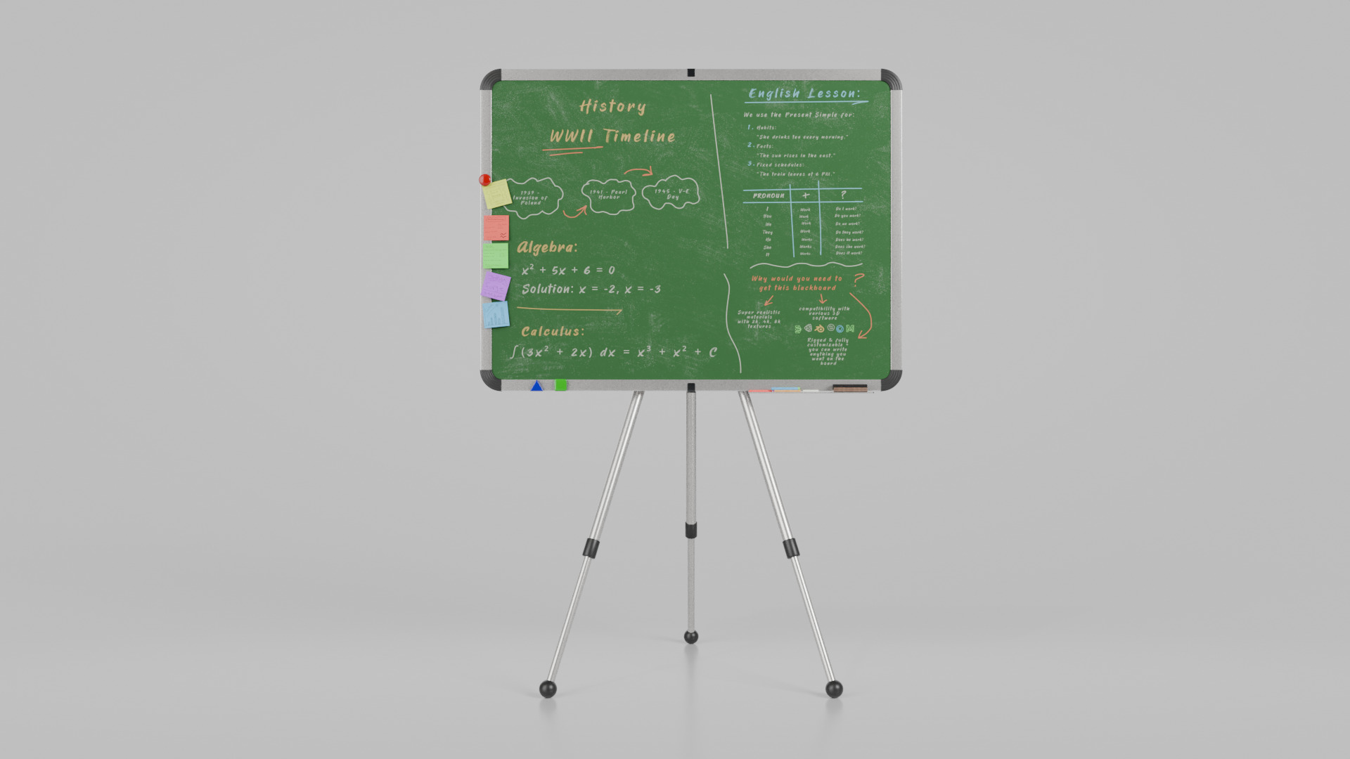 Customizable Metal Greenboard with Stand - Writing Board Low-poly 3D model_4