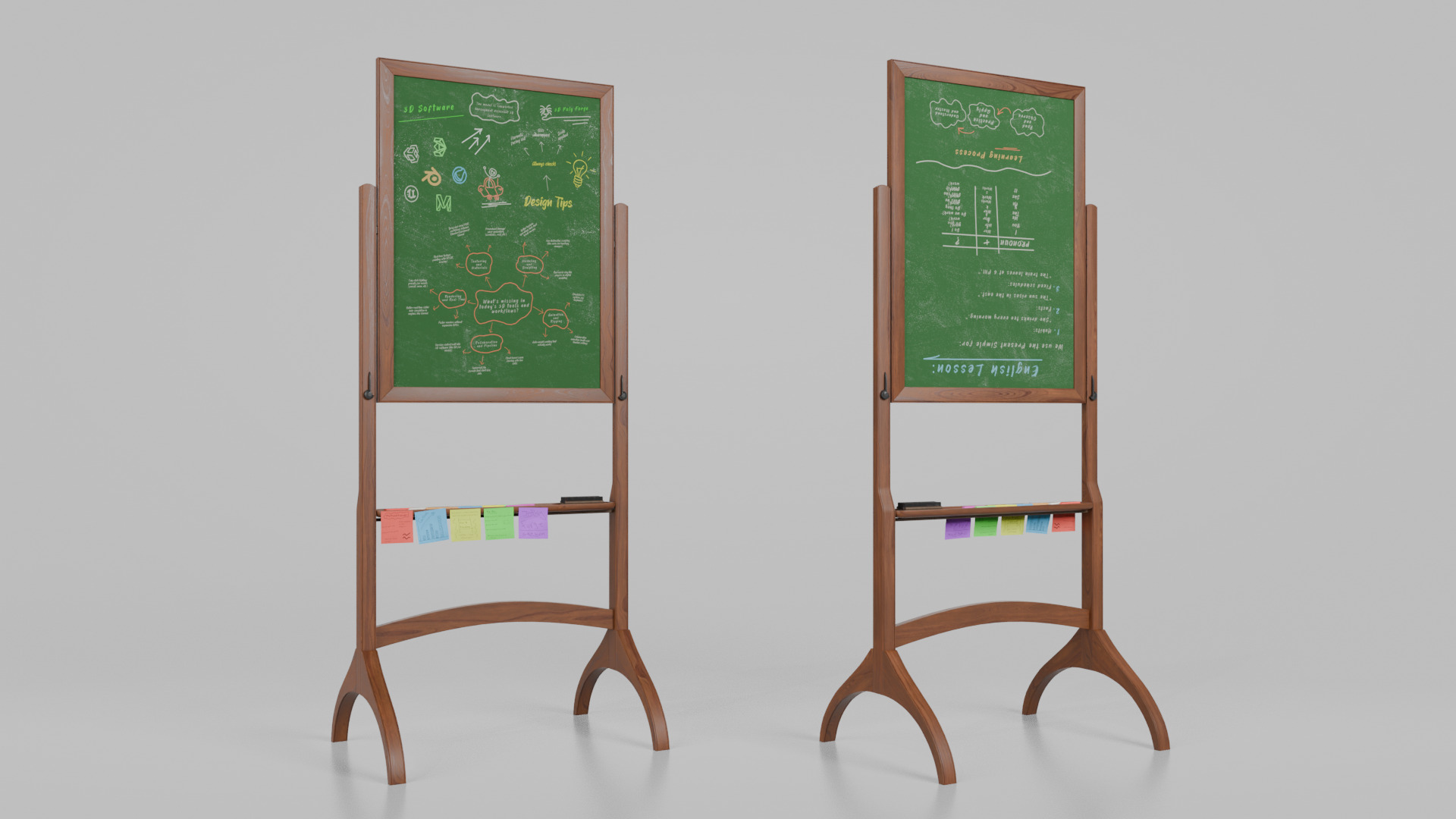 Customizable Double-Sided Wooden Greenboard Tall Writing Board Low-poly 3D model_4