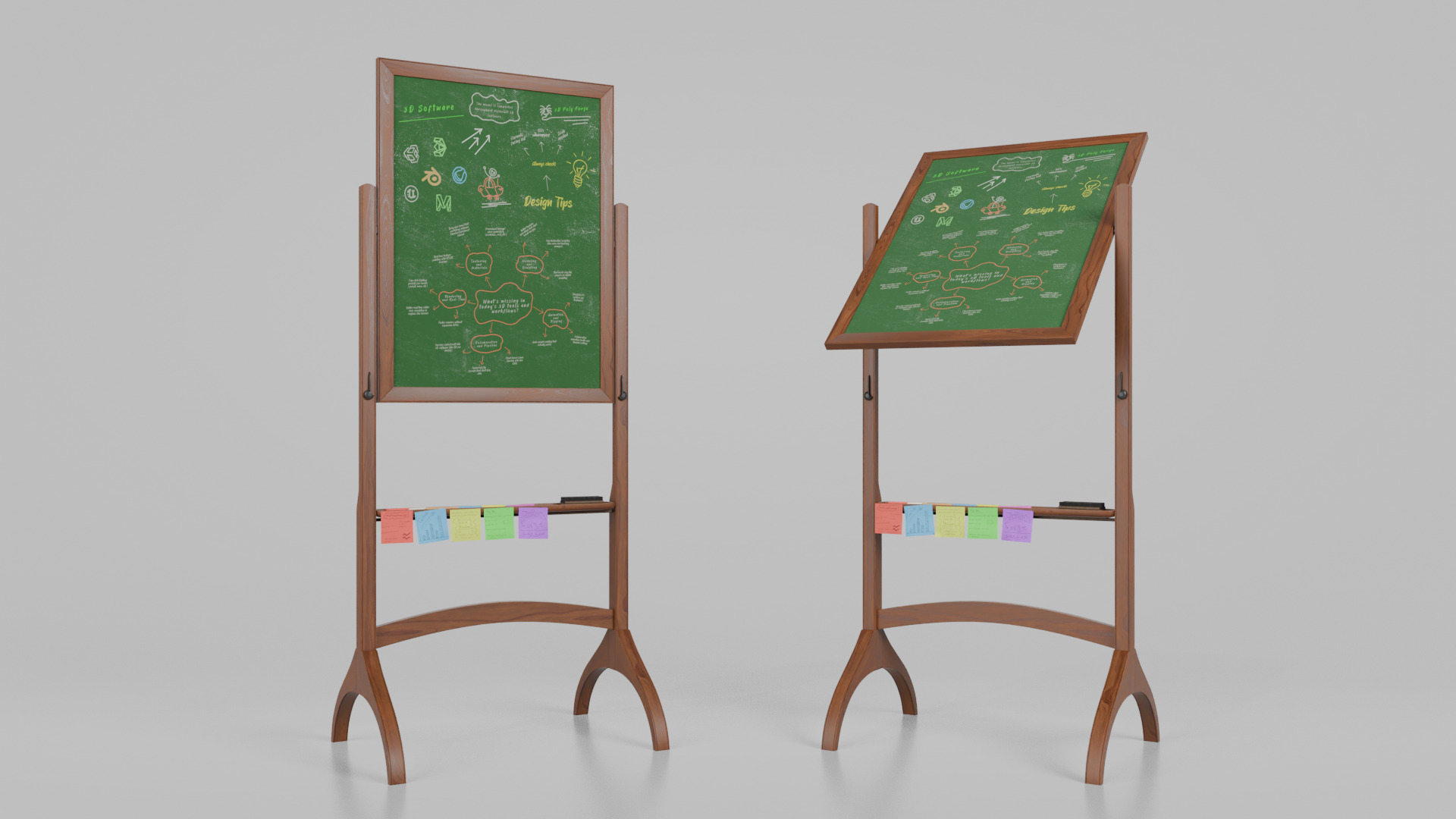Customizable Double-Sided Wooden Greenboard Tall Writing Board Low-poly 3D model_8