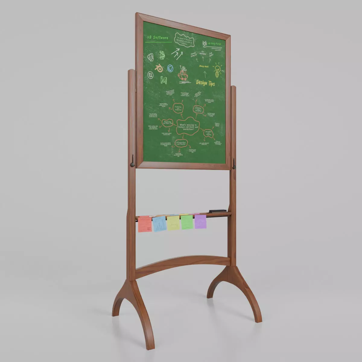 Customizable Double-Sided Wooden Greenboard Tall Writing Board Low-poly 3D model_0