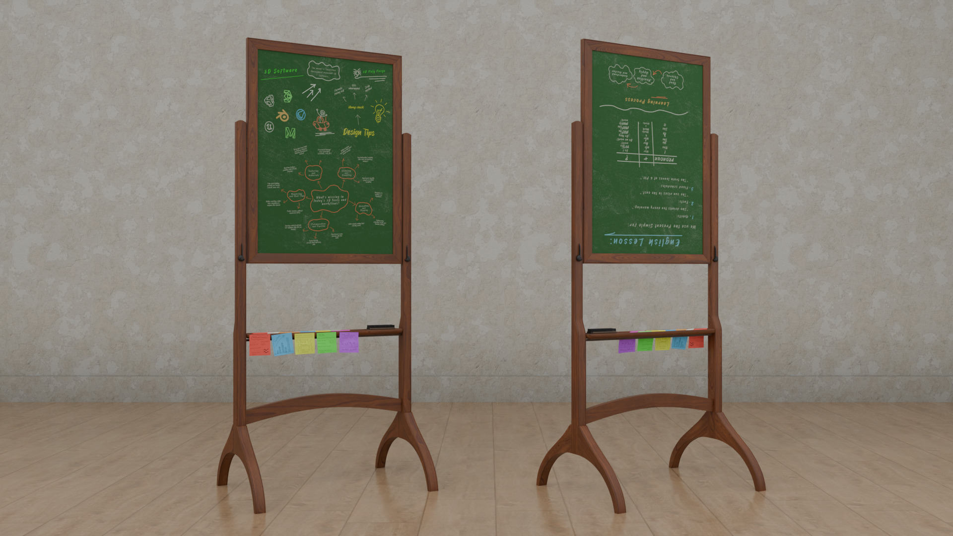 Customizable Double-Sided Wooden Greenboard Tall Writing Board Low-poly 3D model_5