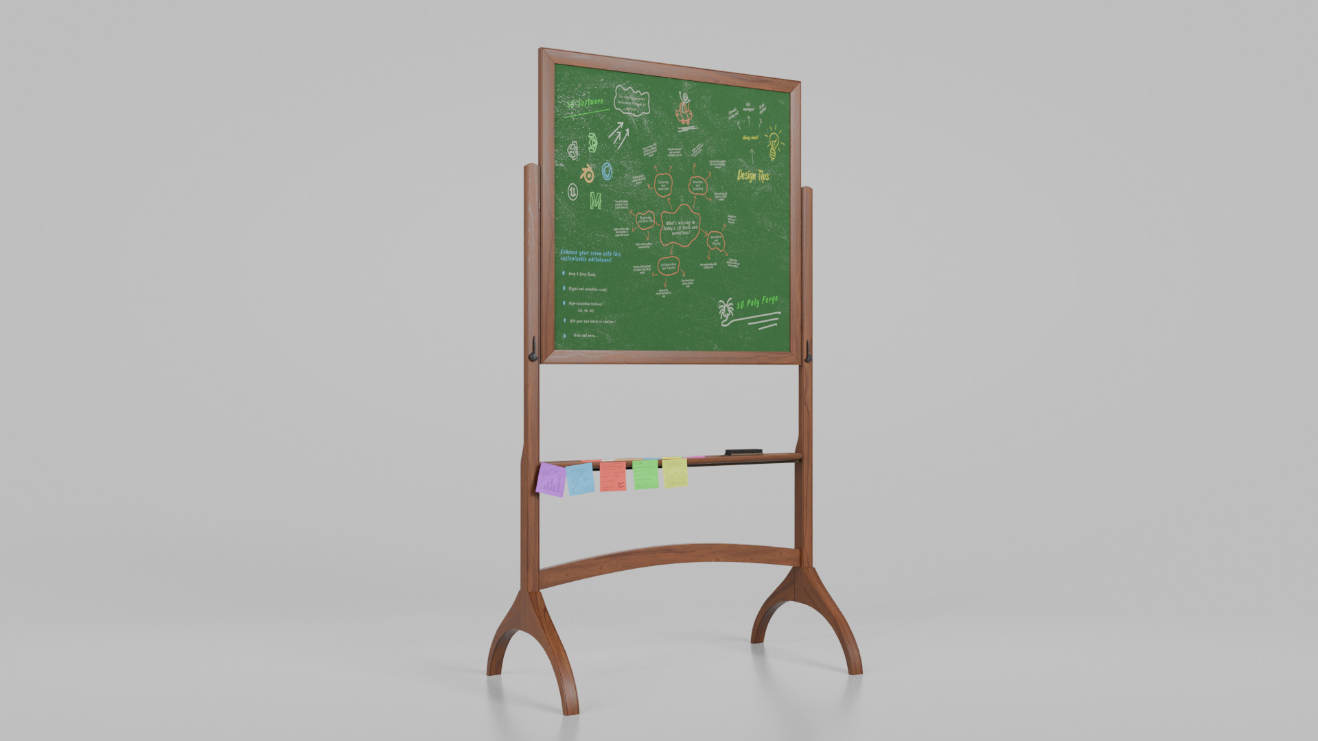 Customizable Double-Sided Wooden Greenboard Square Writing Board Low-poly 3D model_4