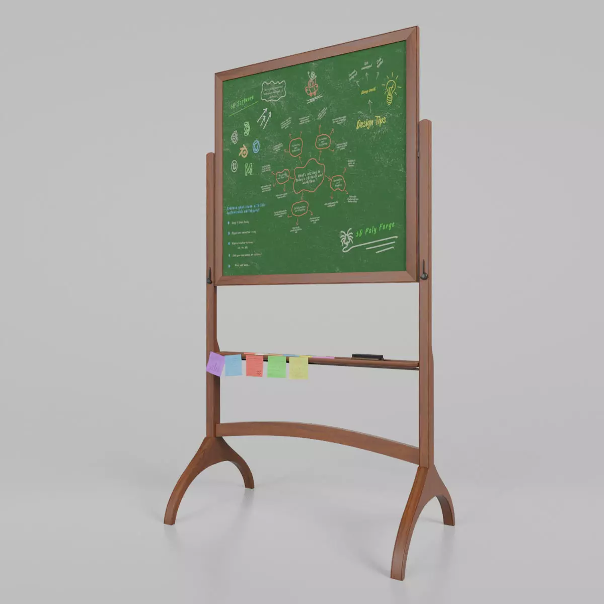 Customizable Double-Sided Wooden Greenboard Square Writing Board Low-poly 3D model_0