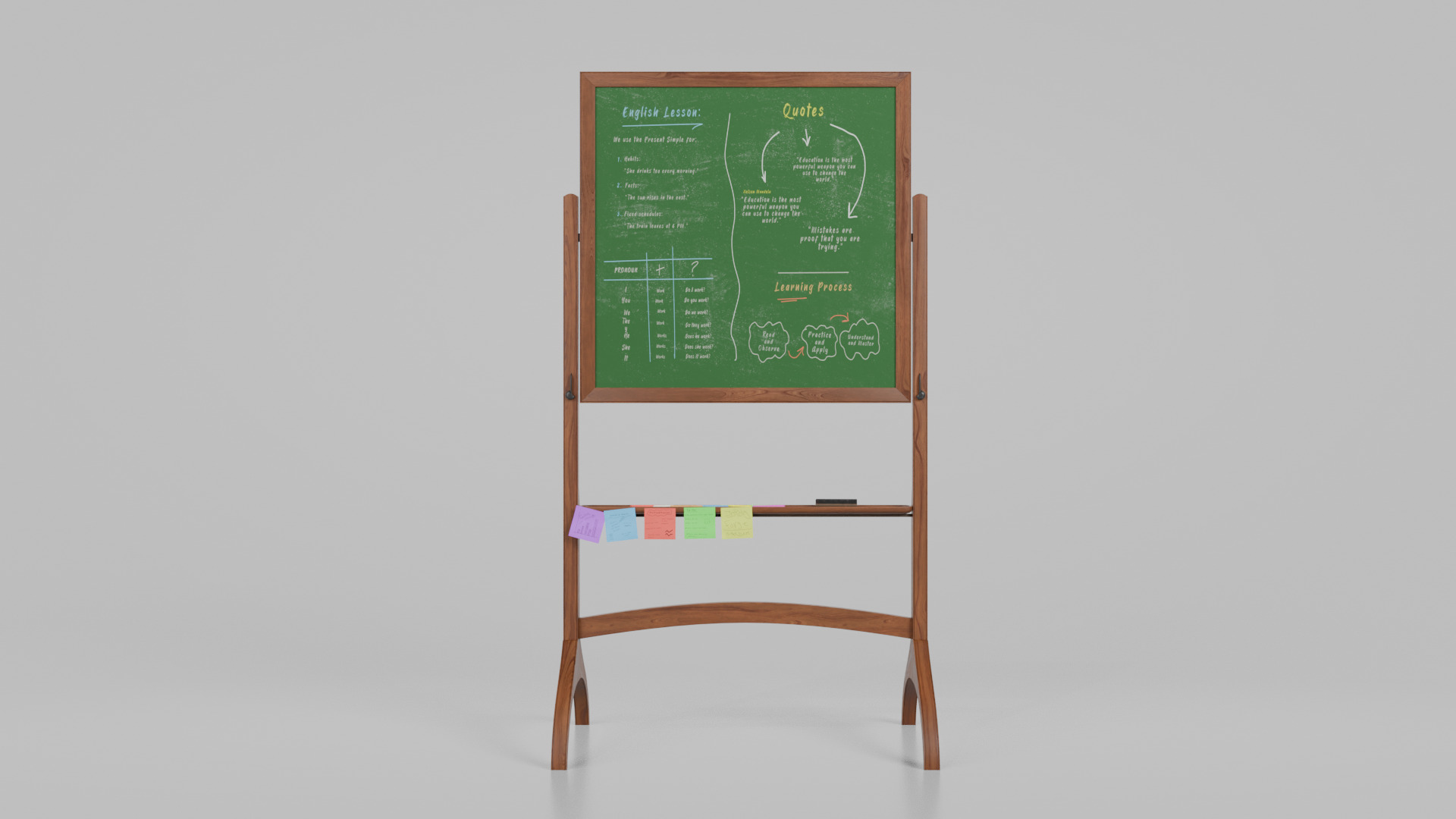 Customizable Double-Sided Wooden Greenboard Square Writing Board Low-poly 3D model_3