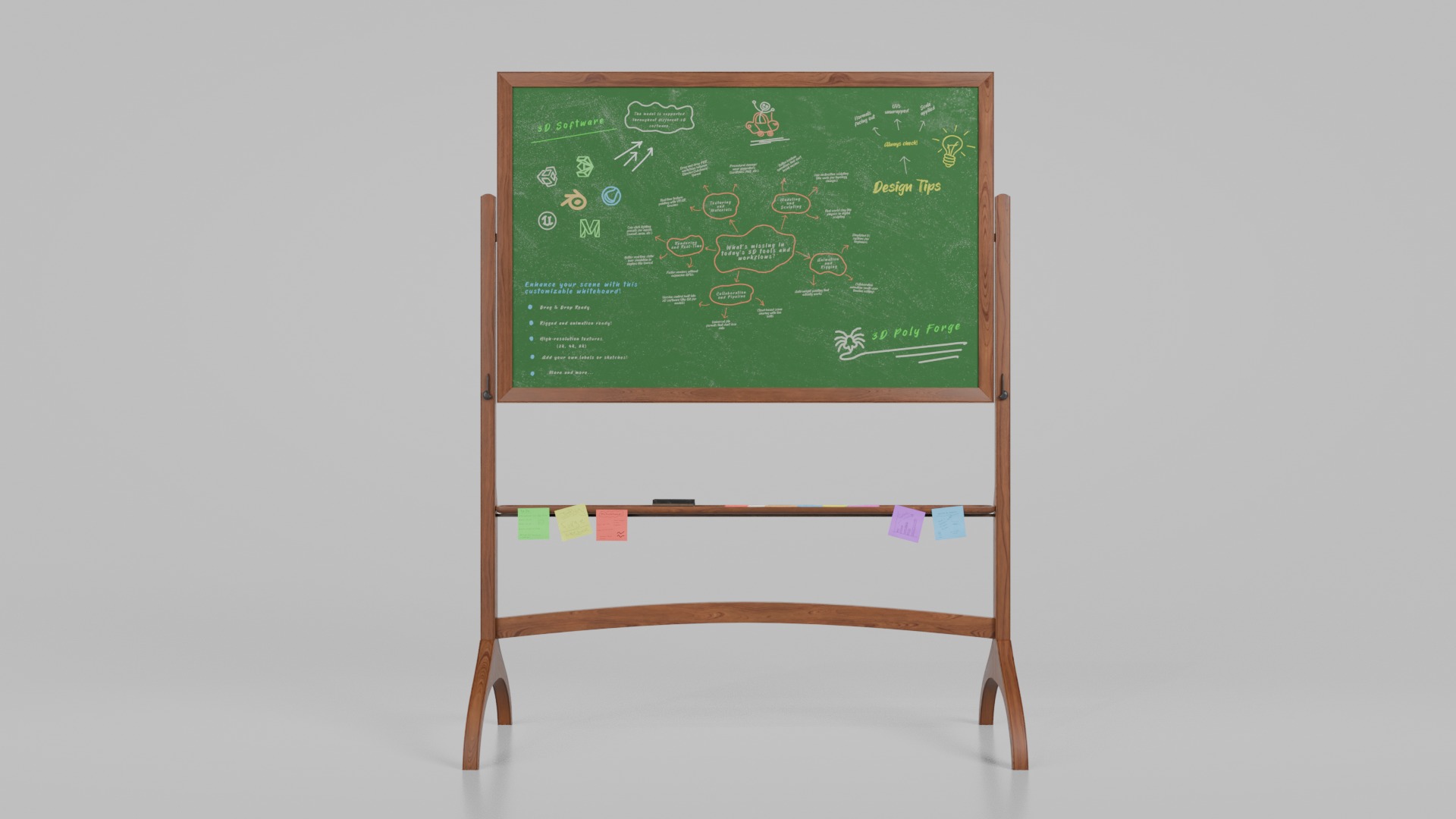 Customizable Double-Sided Wooden Greenboard Writing Board Low-poly 3D model_2