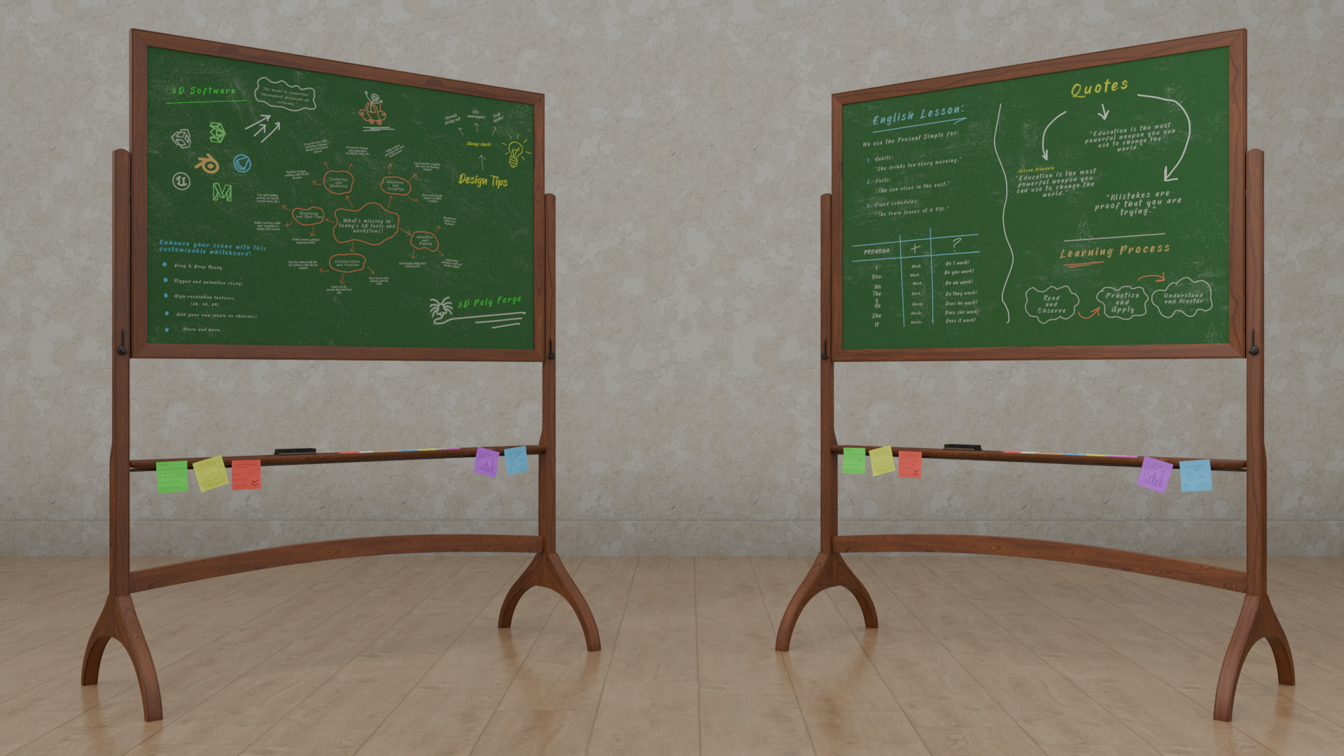 Customizable Double-Sided Wooden Greenboard Writing Board Low-poly 3D model_6