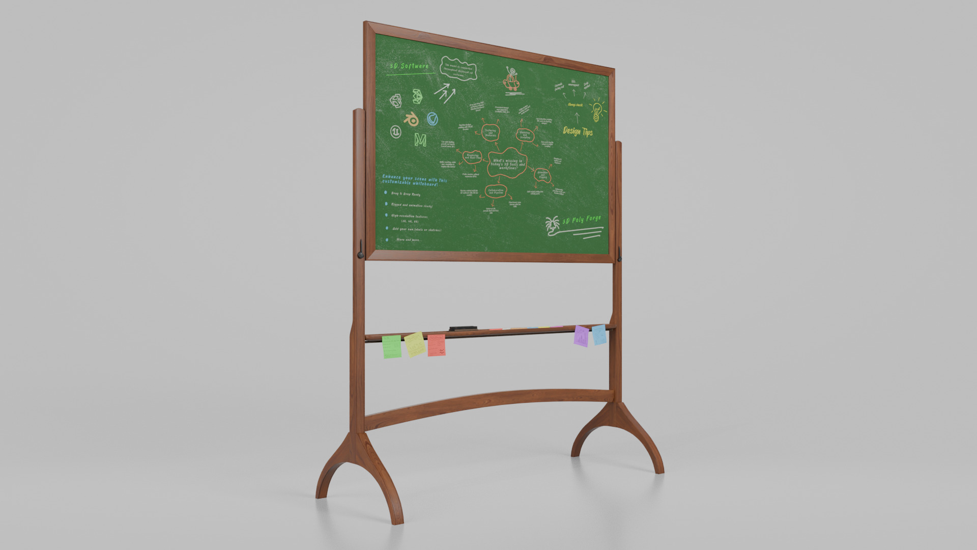 Customizable Double-Sided Wooden Greenboard Writing Board Low-poly 3D model_4