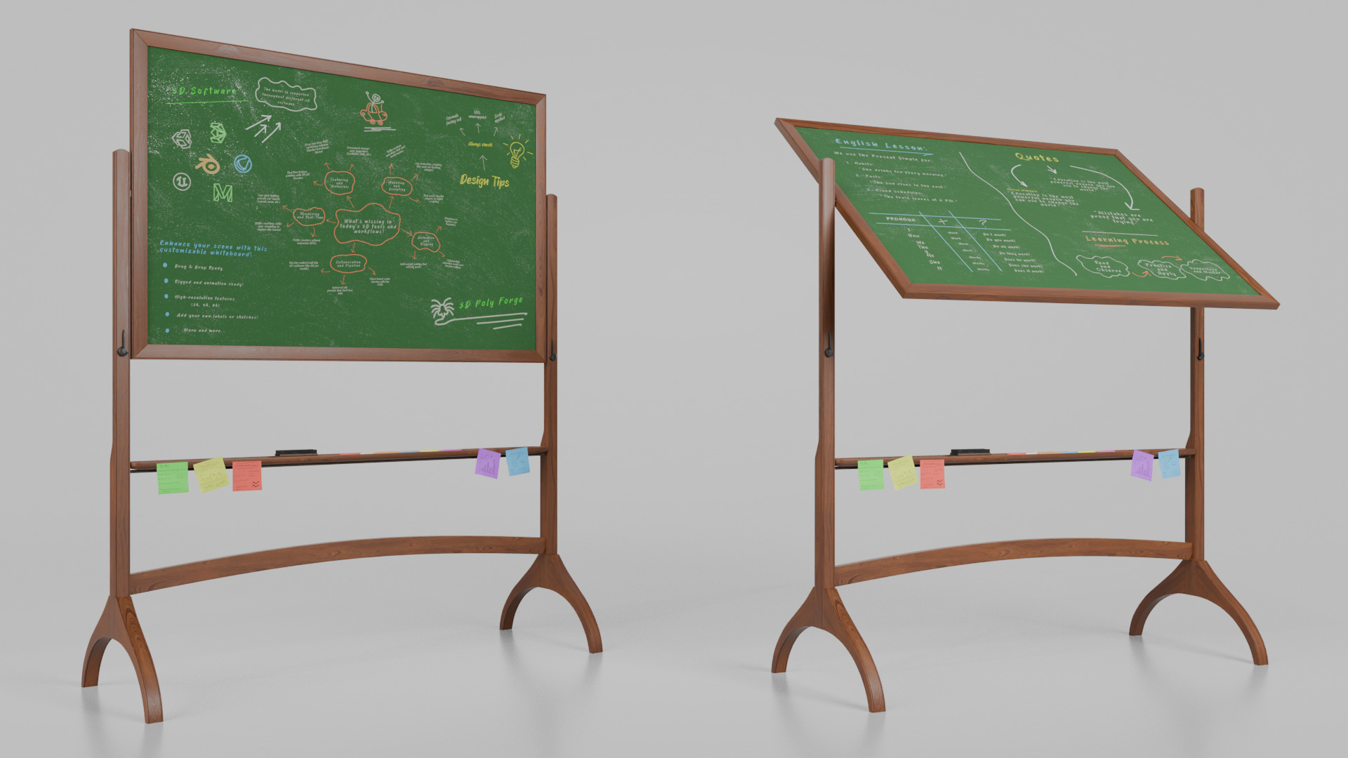 Customizable Double-Sided Wooden Greenboard Writing Board Low-poly 3D model_13