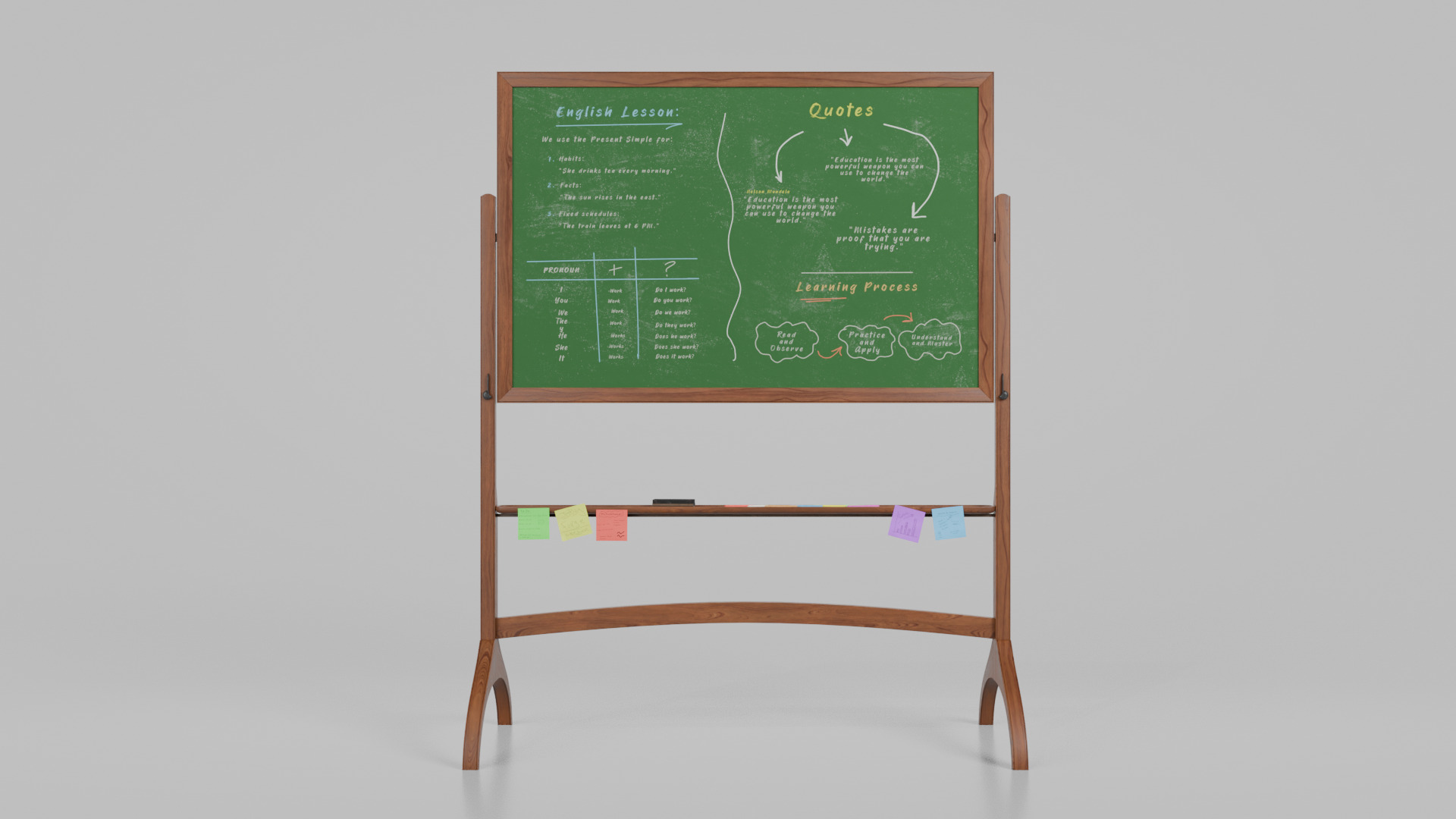 Customizable Double-Sided Wooden Greenboard Writing Board Low-poly 3D model_3