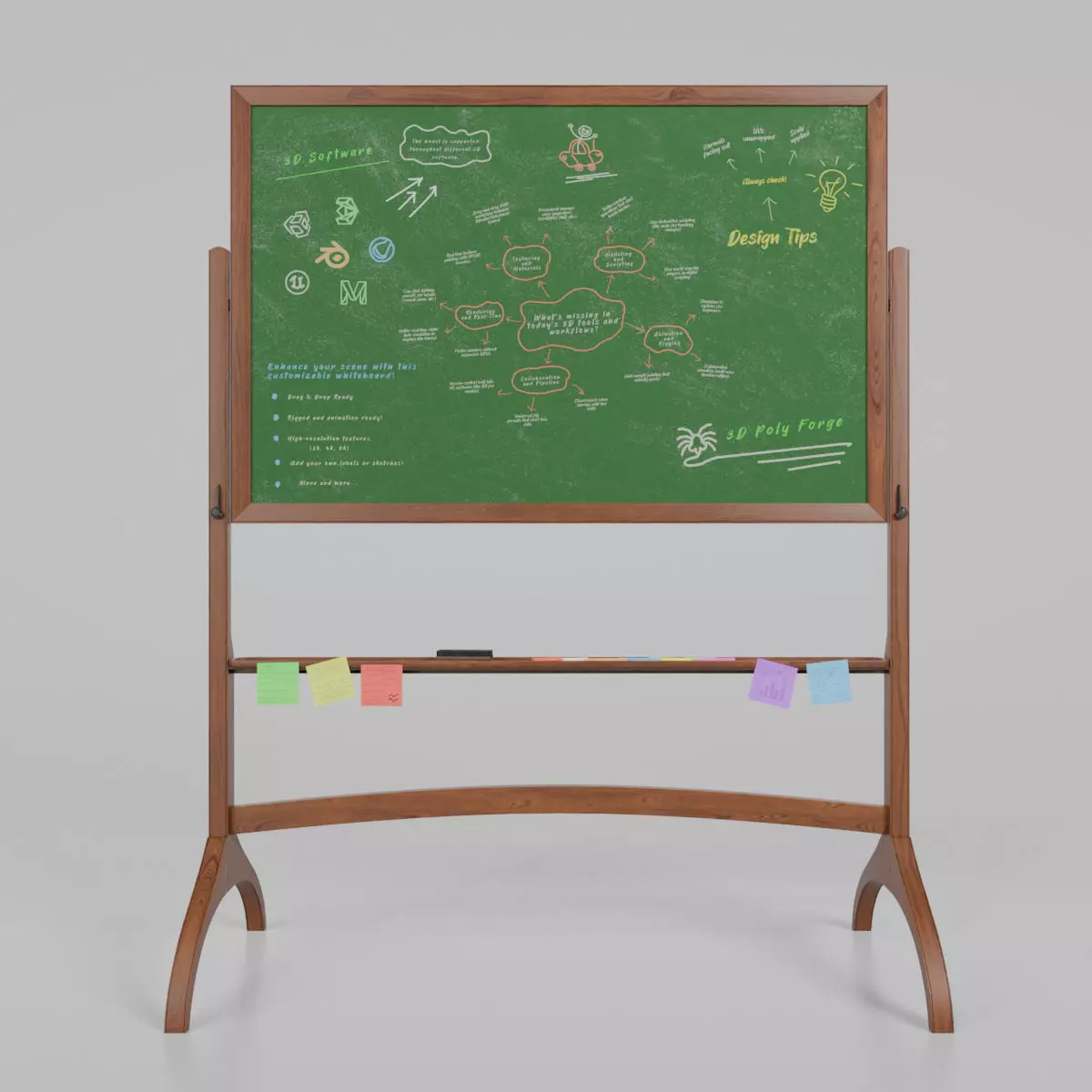 Customizable Double-Sided Wooden Greenboard Writing Board Low-poly 3D model_0