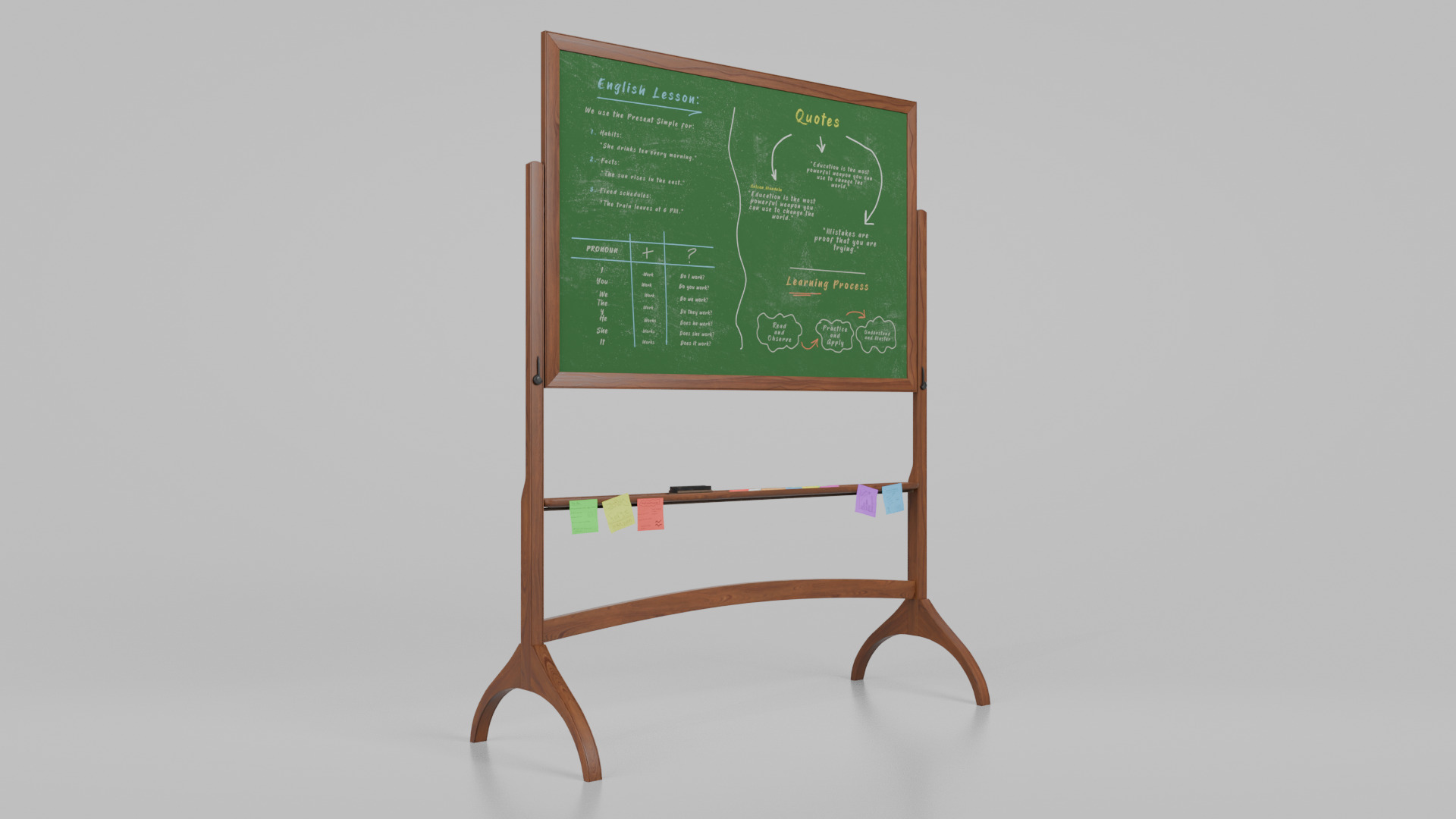 Customizable Double-Sided Wooden Greenboard Writing Board Low-poly 3D model_5