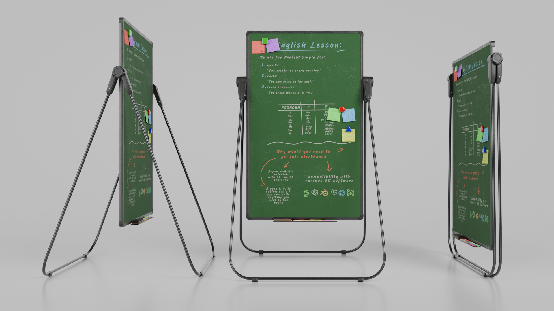 Customizable U-Stand Greenboard Tall Writing Board Low-poly 3D model_13