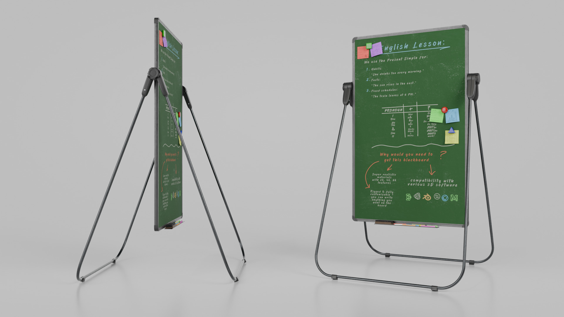 Customizable U-Stand Greenboard Tall Writing Board Low-poly 3D model_6
