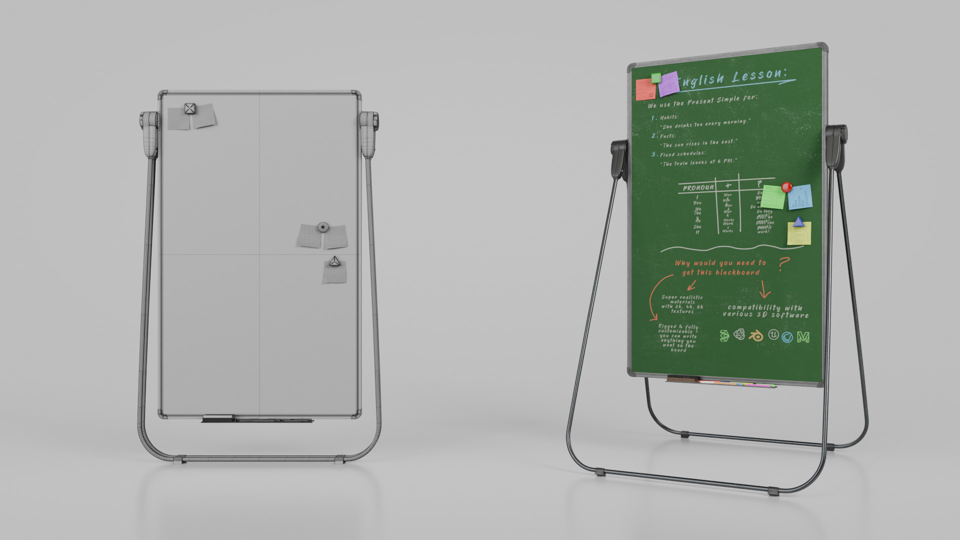 Customizable U-Stand Greenboard Tall Writing Board Low-poly 3D model_14