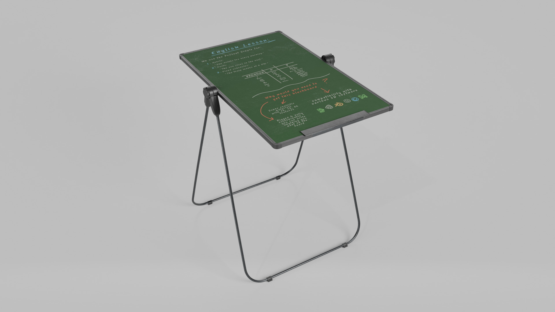 Customizable U-Stand Greenboard Tall Writing Board Low-poly 3D model_12