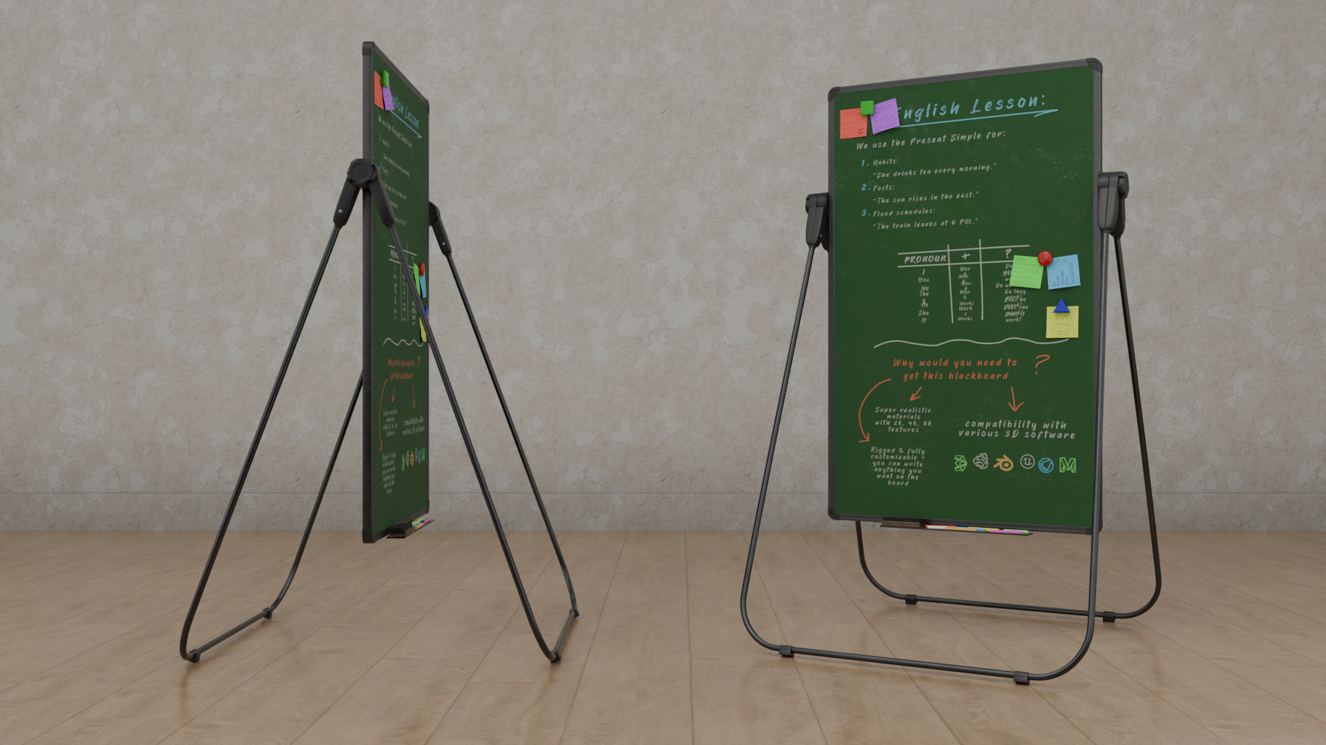 Customizable U-Stand Greenboard Tall Writing Board Low-poly 3D model_8