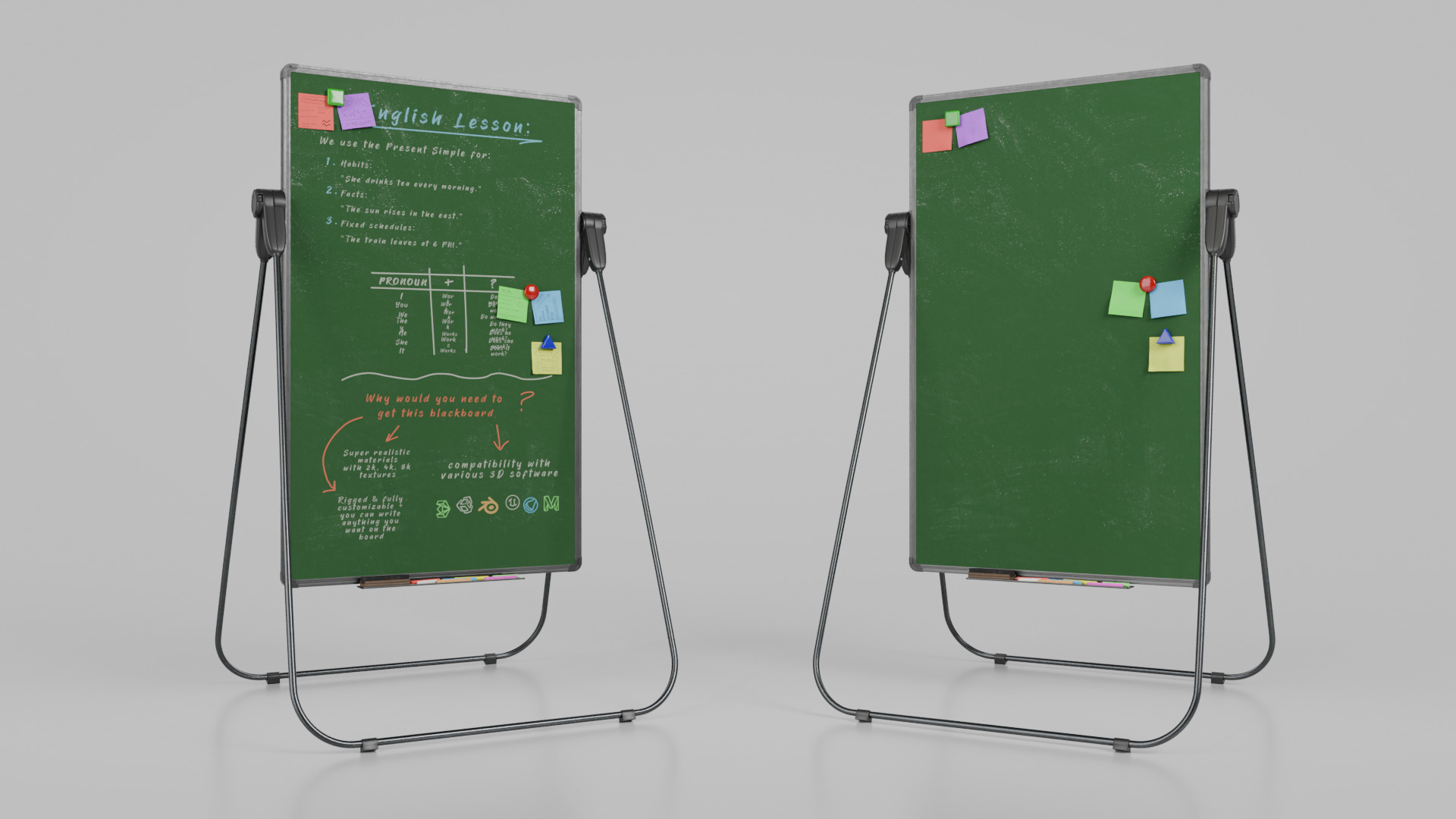 Customizable U-Stand Greenboard Tall Writing Board Low-poly 3D model_9