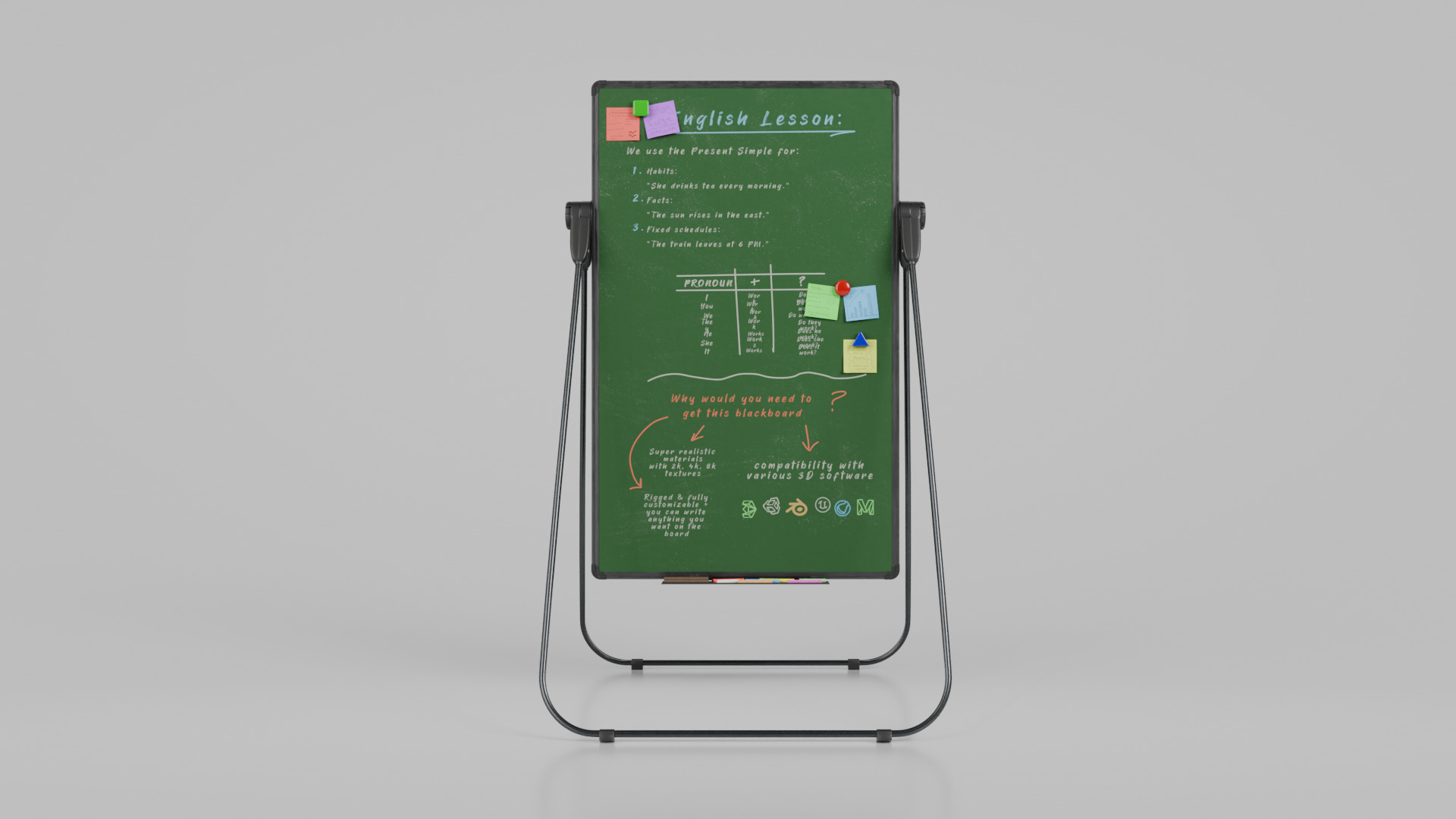 Customizable U-Stand Greenboard Tall Writing Board Low-poly 3D model_4