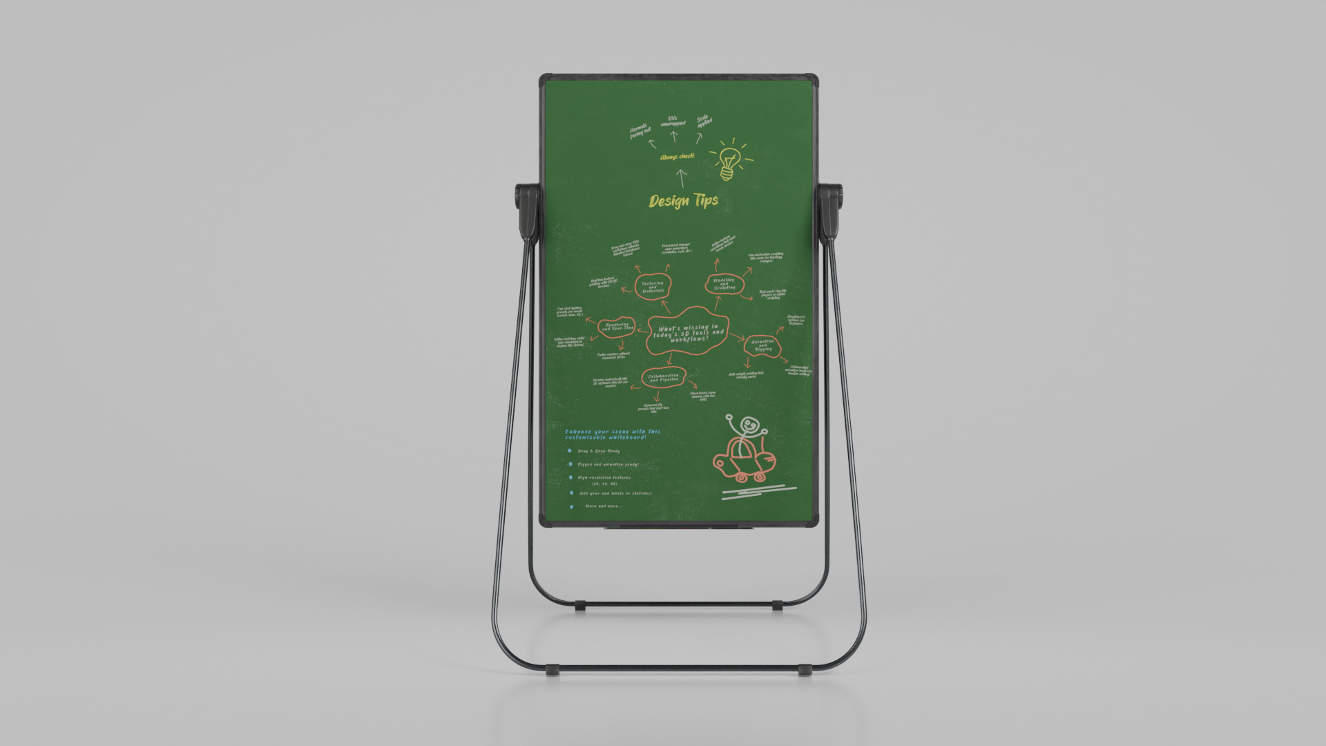 Customizable U-Stand Greenboard Tall Writing Board Low-poly 3D model_5