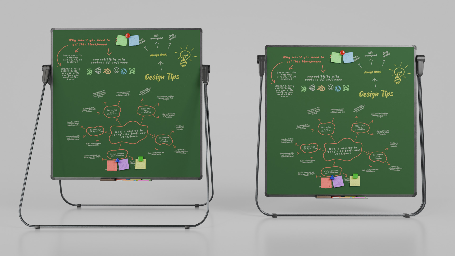 Customizable U-Stand Greenboard Square Writing Board Low-poly 3D model_10