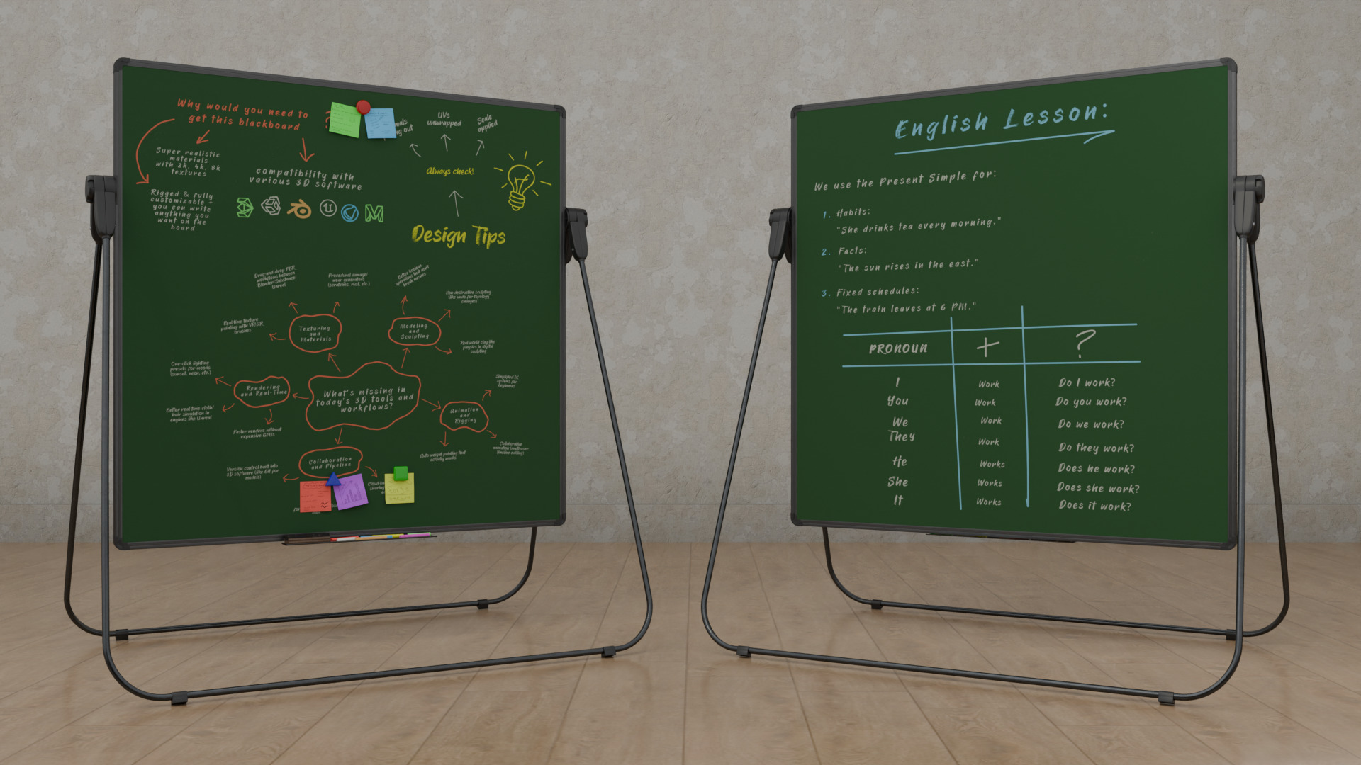 Customizable U-Stand Greenboard Square Writing Board Low-poly 3D model_6