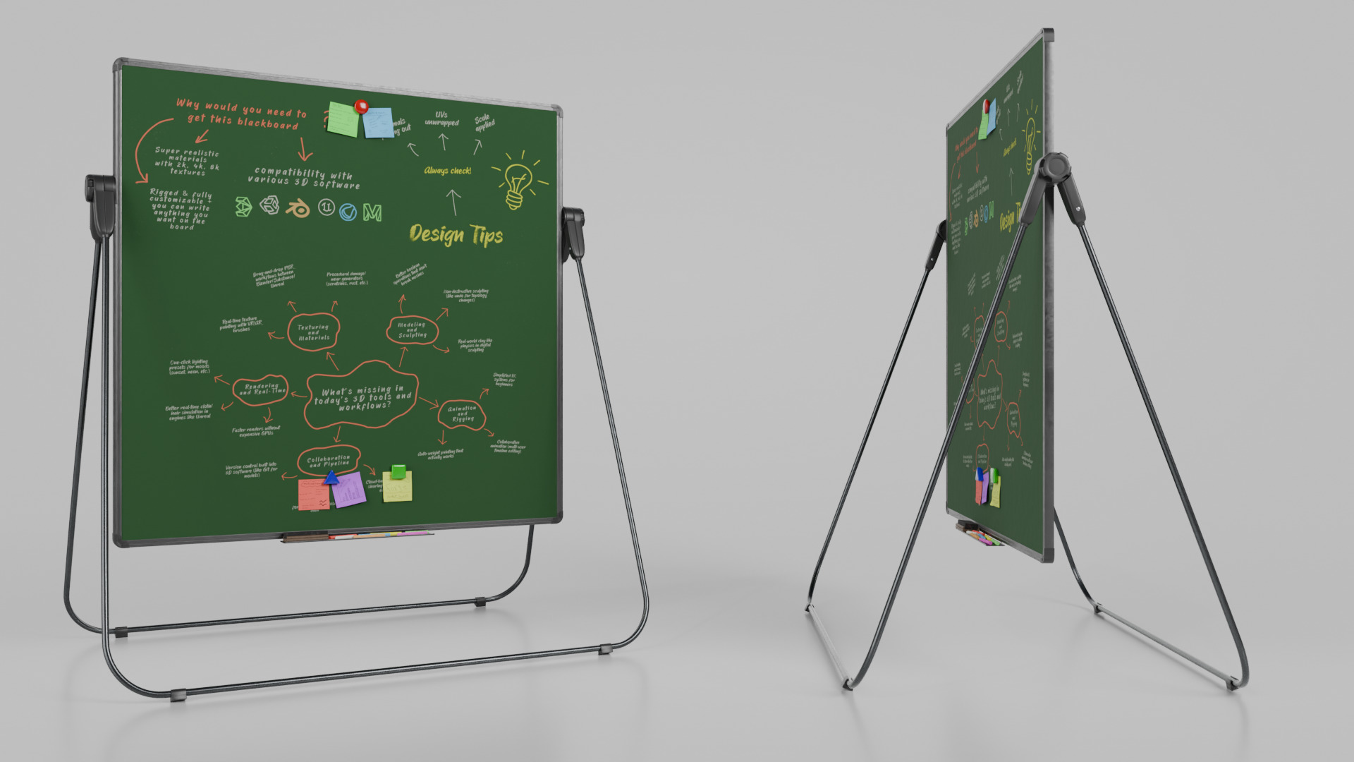 Customizable U-Stand Greenboard Square Writing Board Low-poly 3D model_9