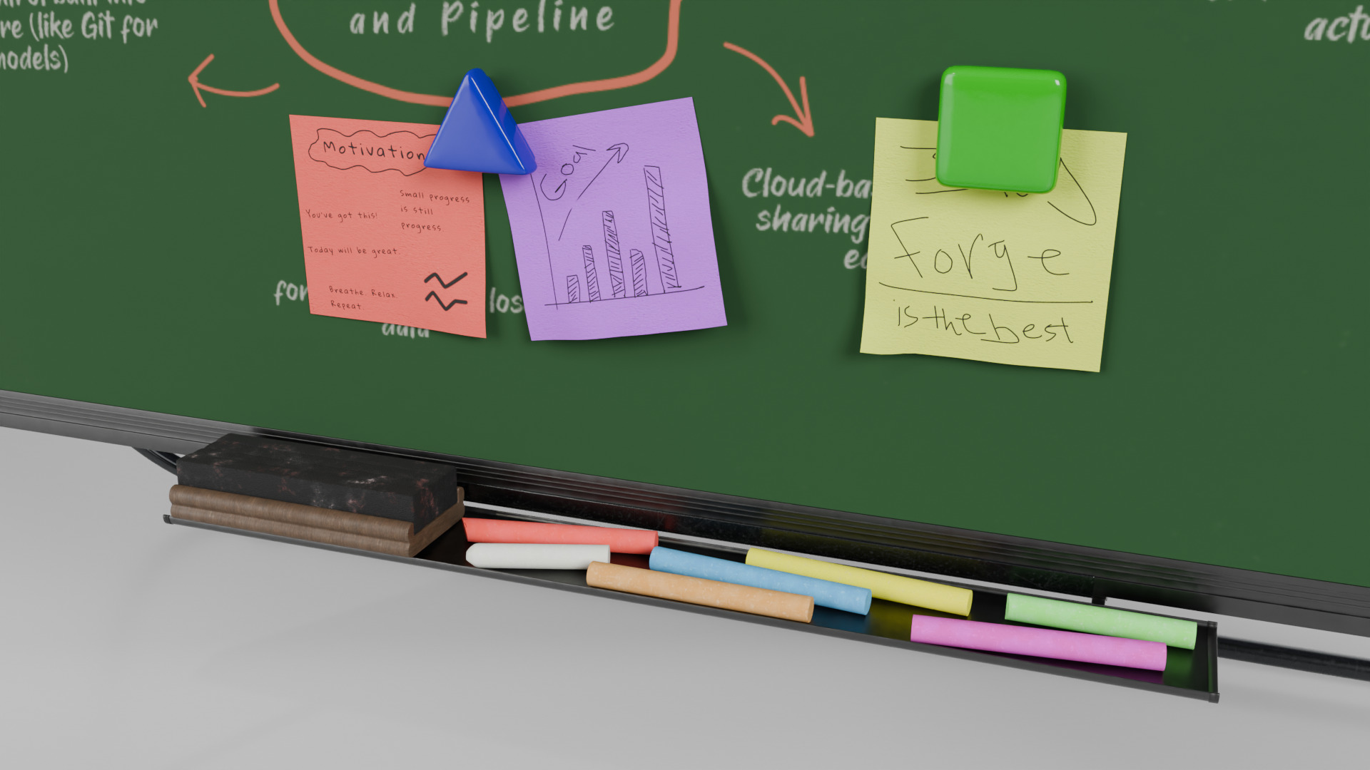 Customizable U-Stand Greenboard Square Writing Board Low-poly 3D model_12