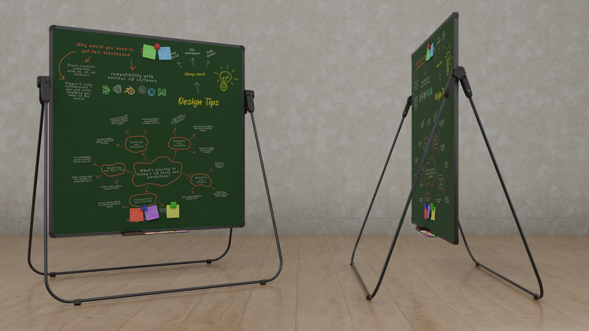 Customizable U-Stand Greenboard Square Writing Board Low-poly 3D model_7