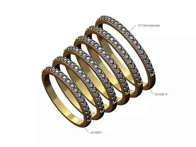 Simple half eternity diamond stacker band US sizes 5to10 3D print model