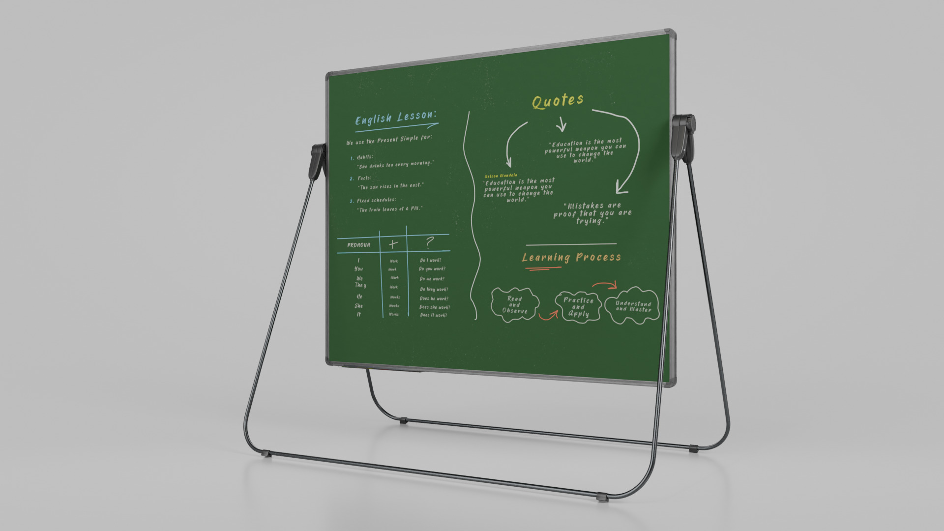 Customizable U-Stand Greenboard Rectangular Writing Board Low-poly 3D model_3
