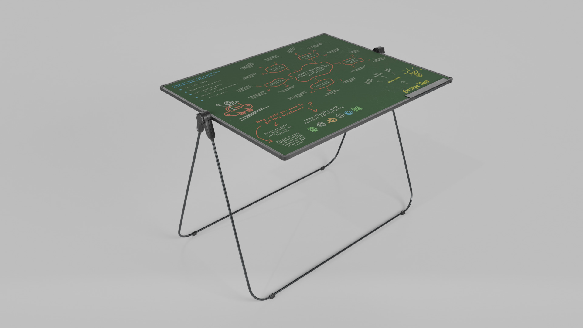 Customizable U-Stand Greenboard Rectangular Writing Board Low-poly 3D model_14