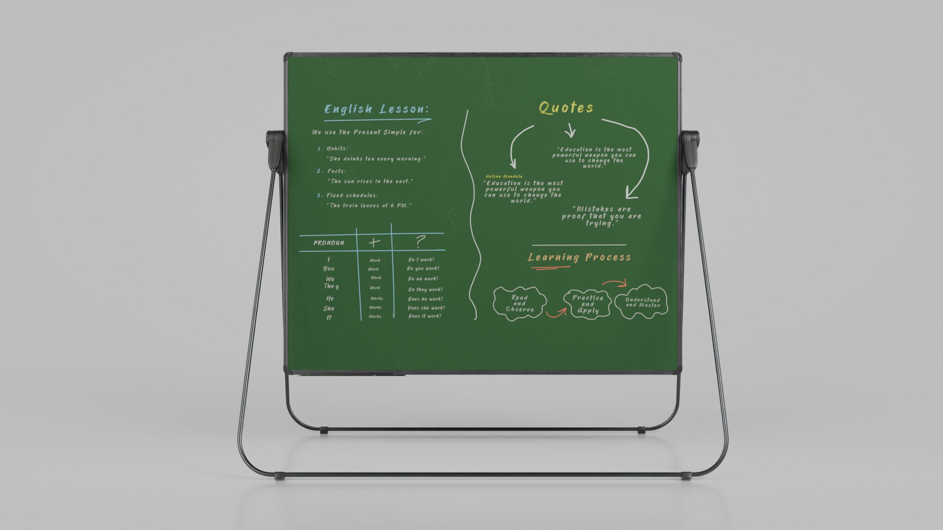 Customizable U-Stand Greenboard Rectangular Writing Board Low-poly 3D model_6